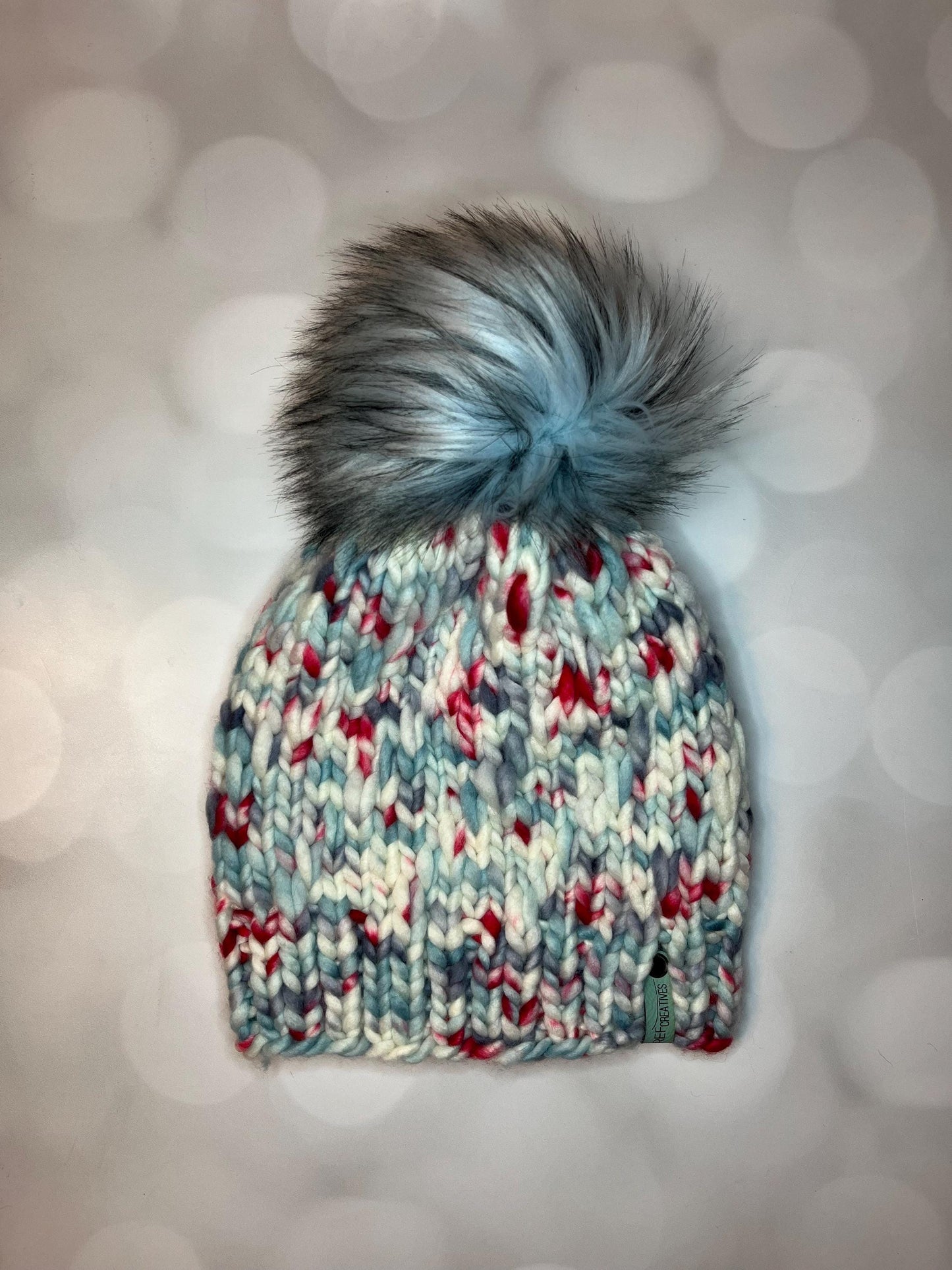 Luxury White Blue Grey Red Merino Wool Knit Hat - Escalera Beanie Hand Knit Hat with Hand Dyed Yarn