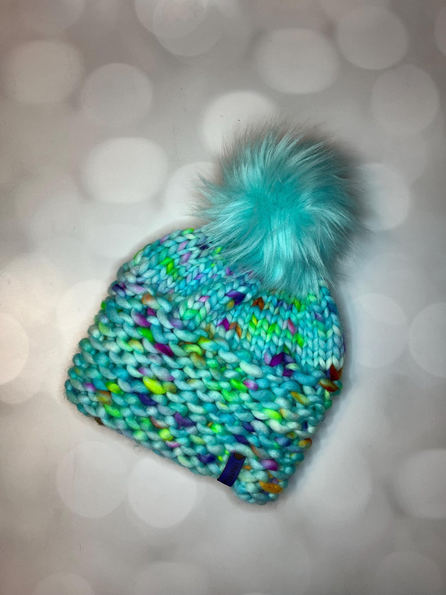 Luxury Blue Speckled Merino Wool Beanie - Rivulet Hand Knit Hat with Hand Dyed Yarn