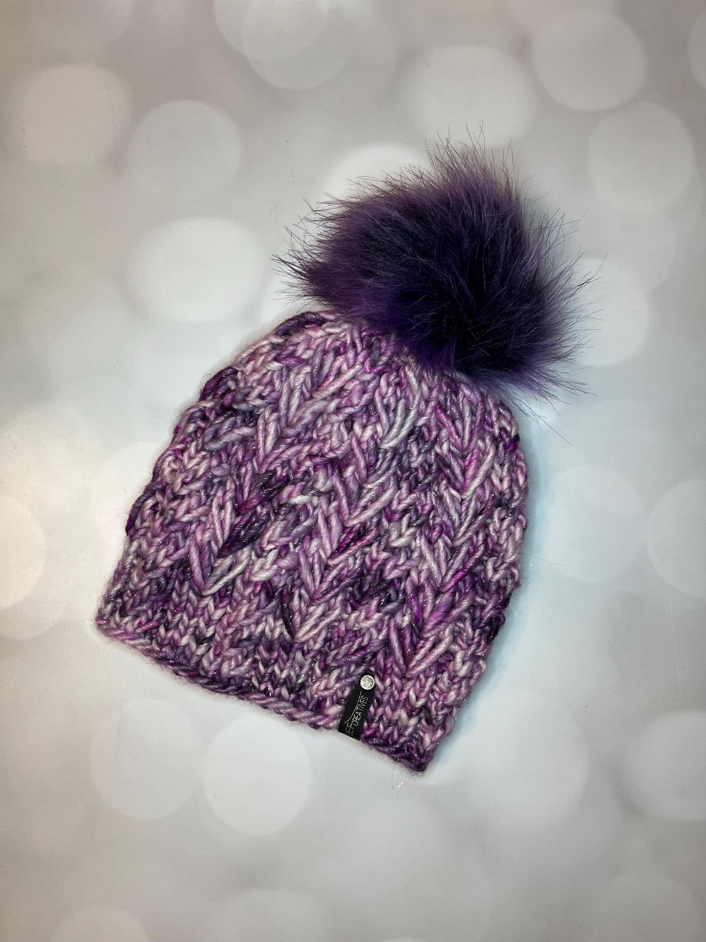 Luxury Sparkly Purple Merino Wool Knit Hat - Amortentia Toque Hand Knit Hat with Hand Dyed Yarn