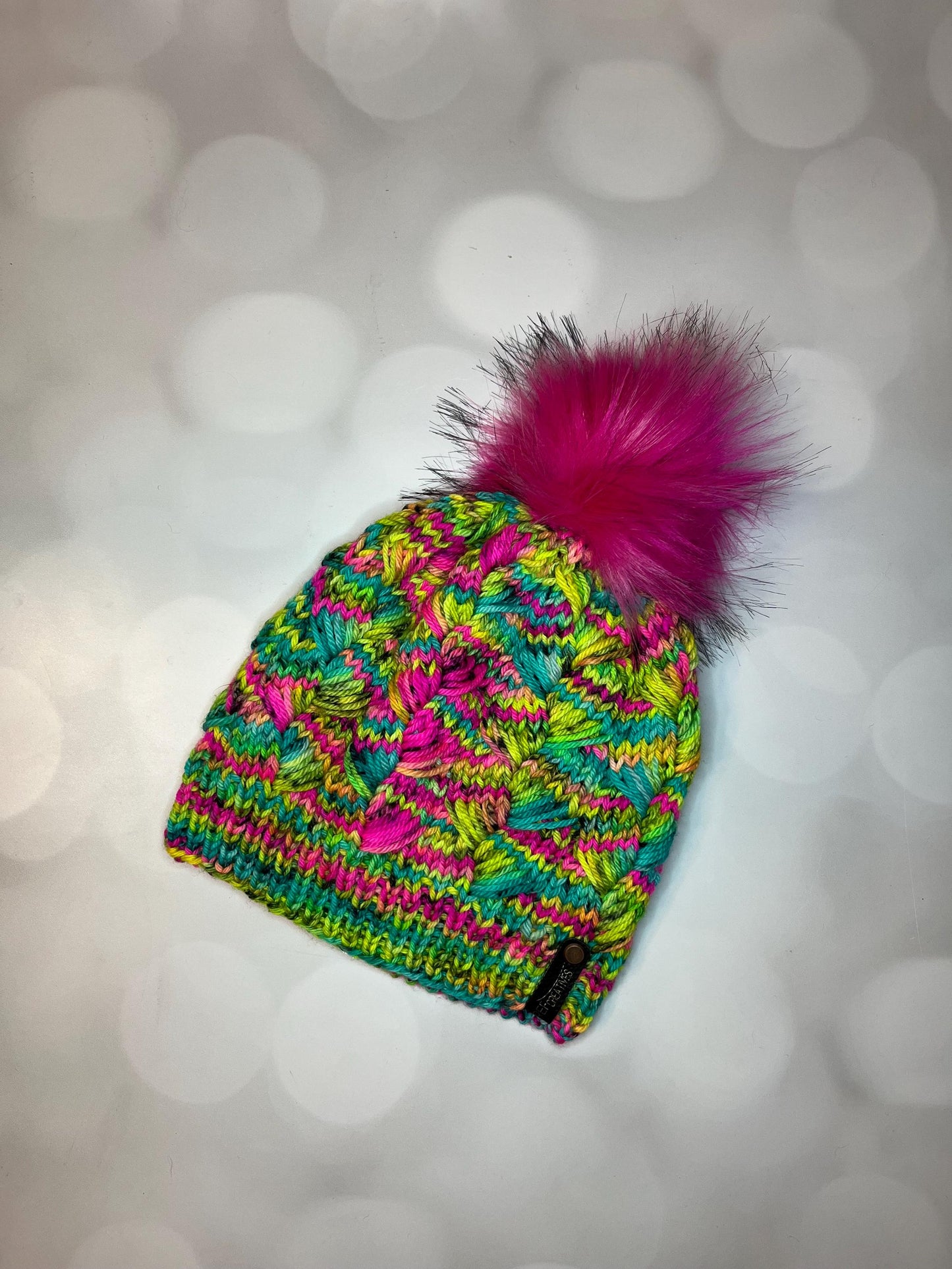 Luxury Neon Pink Yellow BlueMerino Wool Beanie - Serpensortia Hand Knit Hat with Hand Dyed Yarn