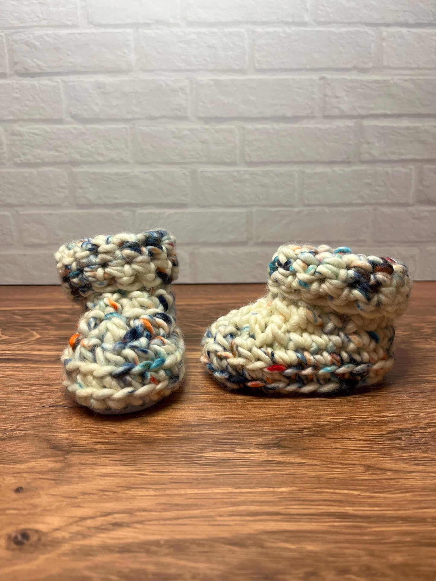 3-6 months - Luxury White Blue “My Best Friend Has Paws” Merino Wool Crochet Baby Booties - Hand Crocheted Baby Booties with Hand Dyed Yarn
