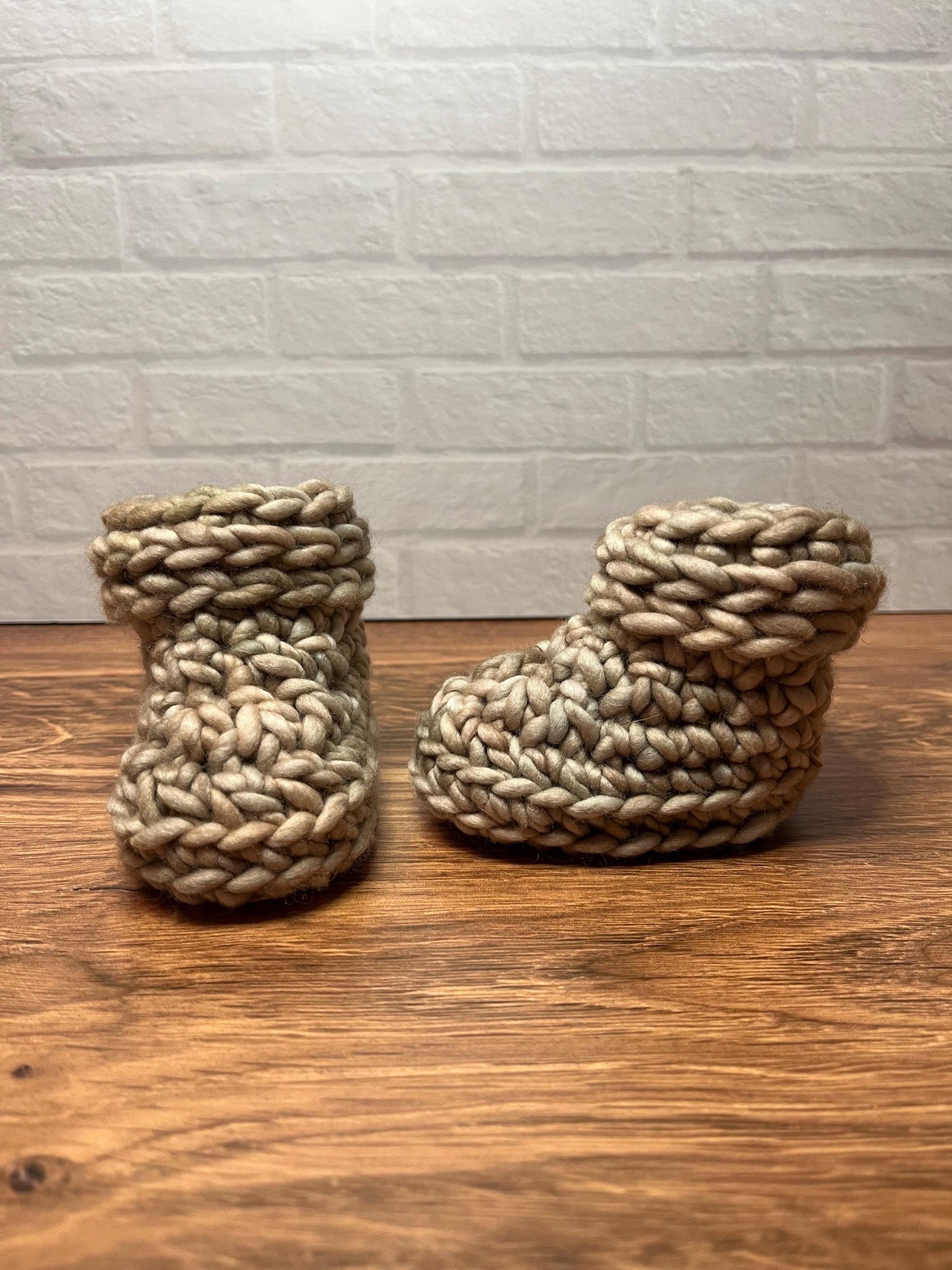 3-6 months - Luxury Beige “Cutest Reindeer of All” Merino Wool Crochet Baby Booties - Hand Crocheted Baby Booties with Hand Dyed Yarn