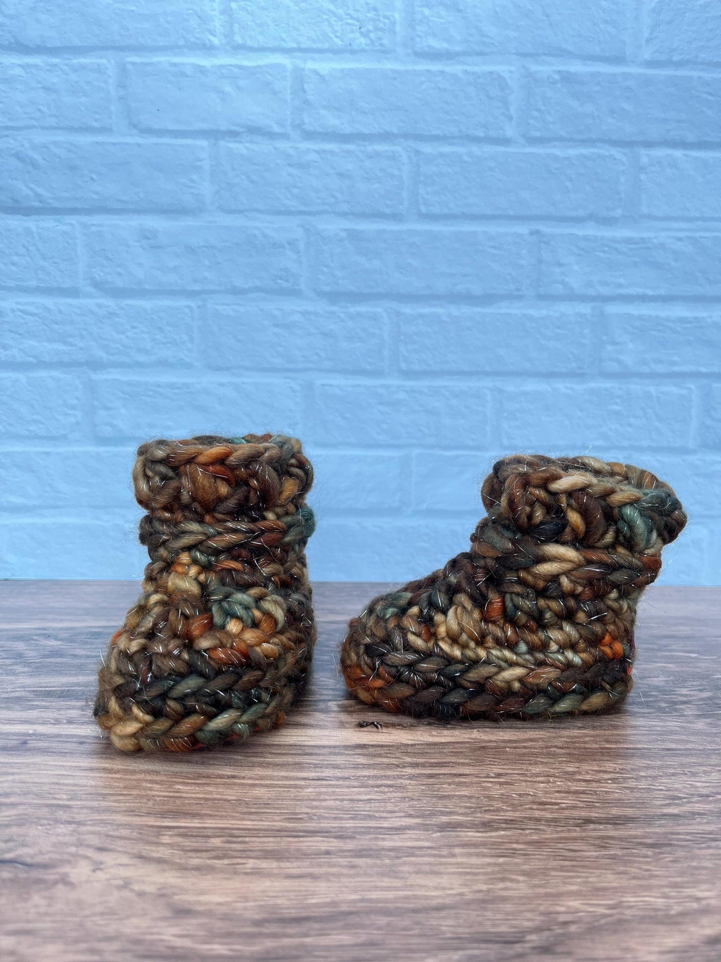 3-6 months - Luxury Sparkly “Little Pumpkin” Merino Wool Crochet Baby Booties - Hand Crocheted Baby Booties with Hand Dyed Yarn