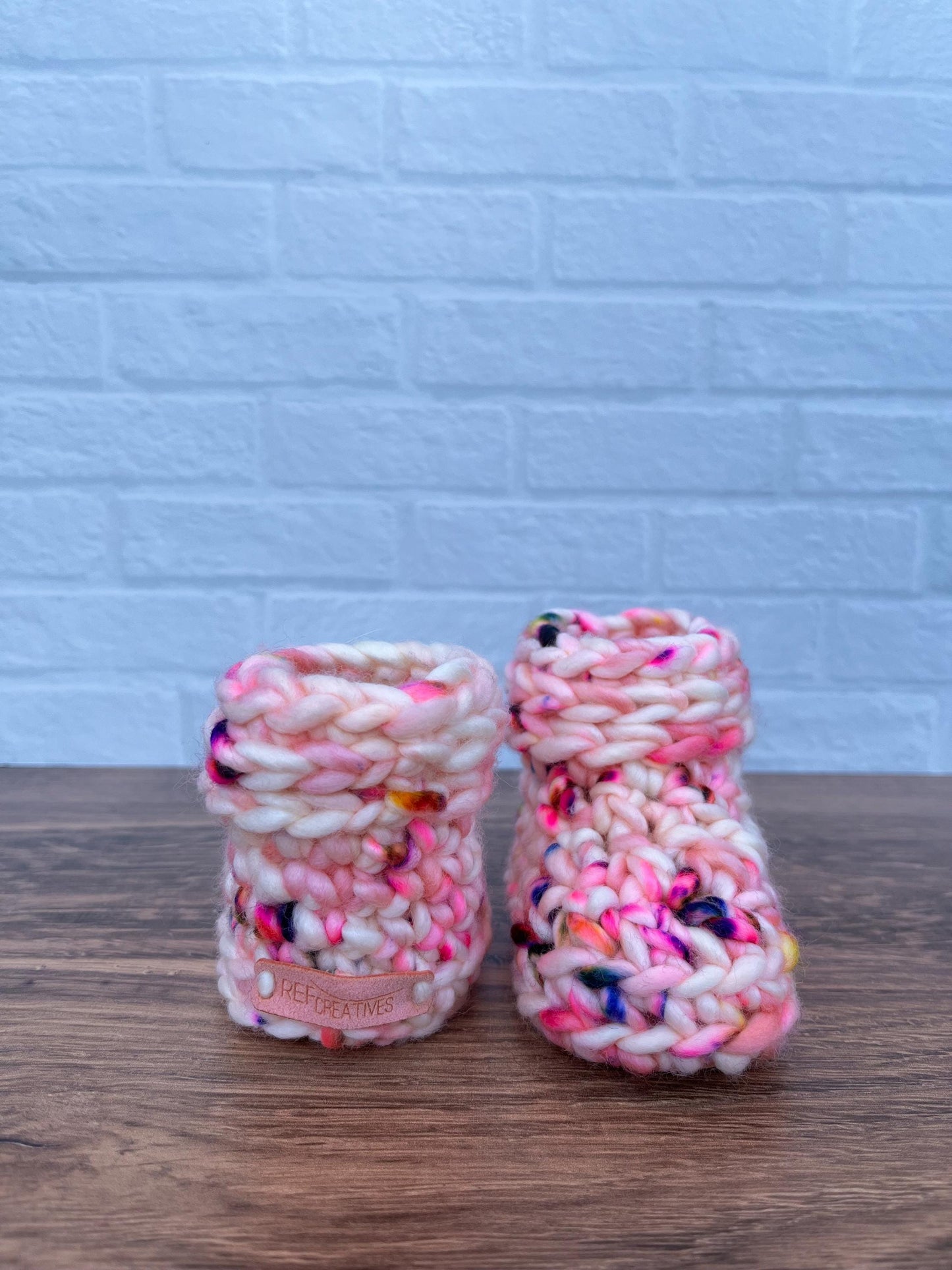 3-6 months - Luxury Pink “My Best Friend Has Paws” Merino Wool Crochet Baby Booties - Hand Crocheted Baby Booties with Hand Dyed Yarn
