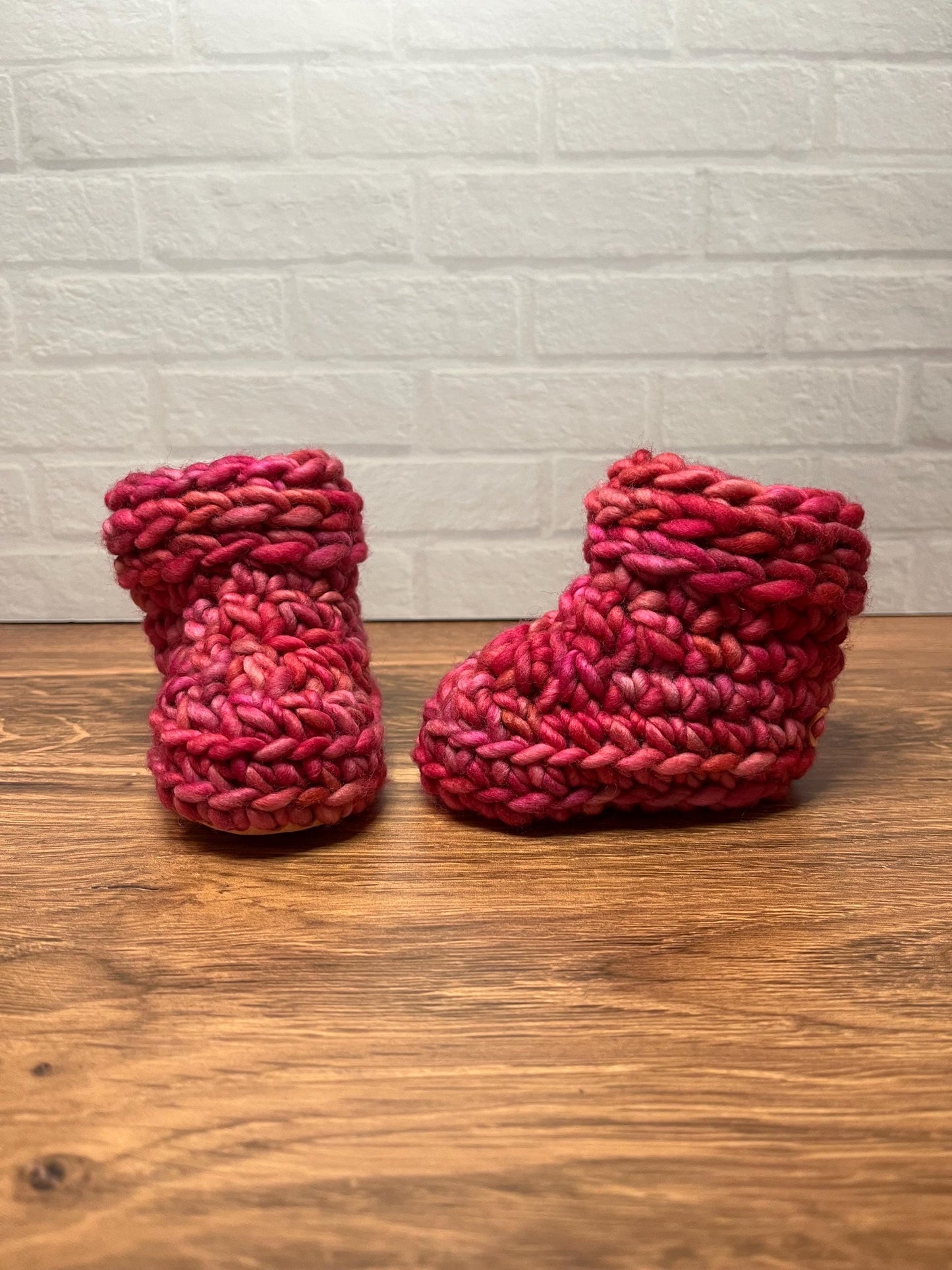 3-6 months - Luxury Pink “Little Love Bug” Merino Wool Crochet Baby Booties - Hand Crocheted Baby Booties with Hand Dyed Yarn