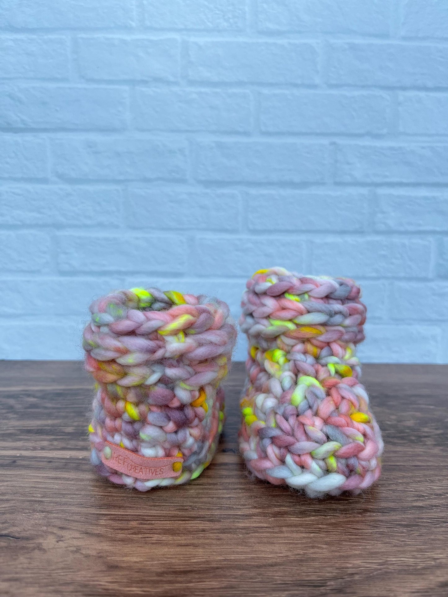 3-6 months - Luxury Pastel “Hello I’m New Here” Merino Wool Crochet Baby Booties - Hand Crocheted Baby Booties with Hand Dyed Yarn