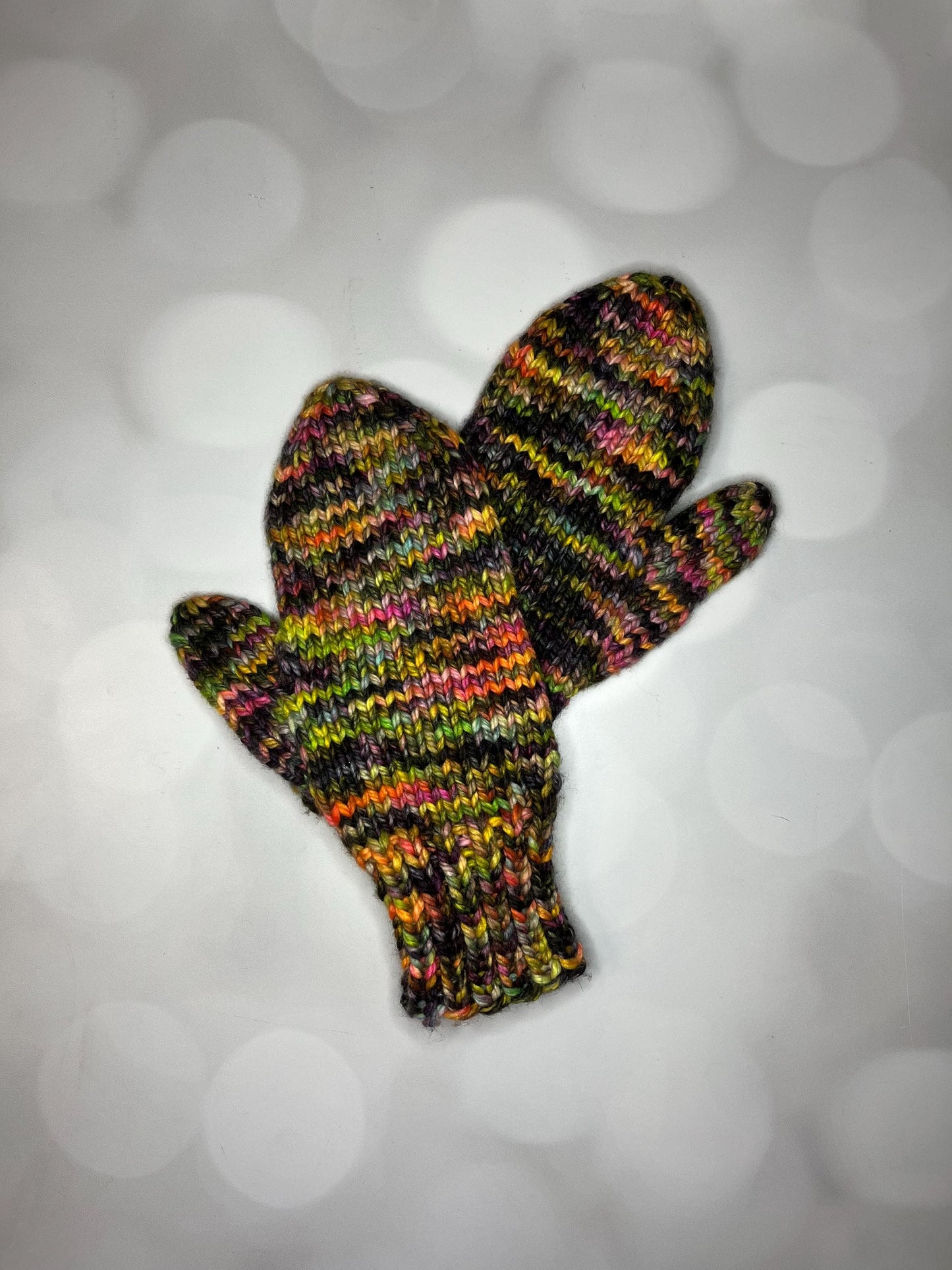 Luxury Rainbow Merino Wool and Silk Knit Mittens - Skating Rink Carpet Hand Knit Mittens with Hand Dyed Yarn