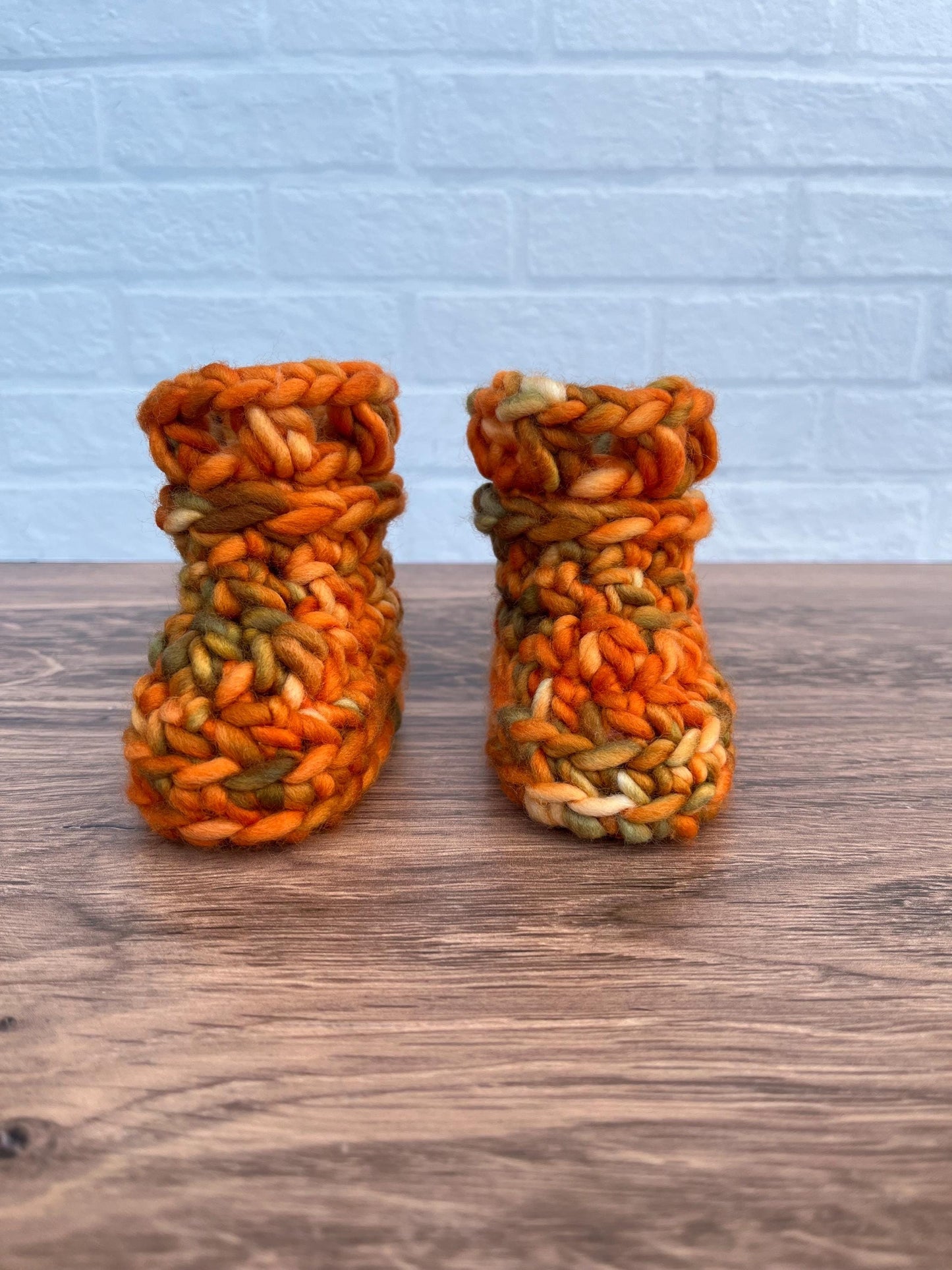 0-3 months - Luxury Orange “Little Pumpkin” Merino Wool Crochet Baby Booties - Hand Crocheted Baby Booties with Hand Dyed Yarn