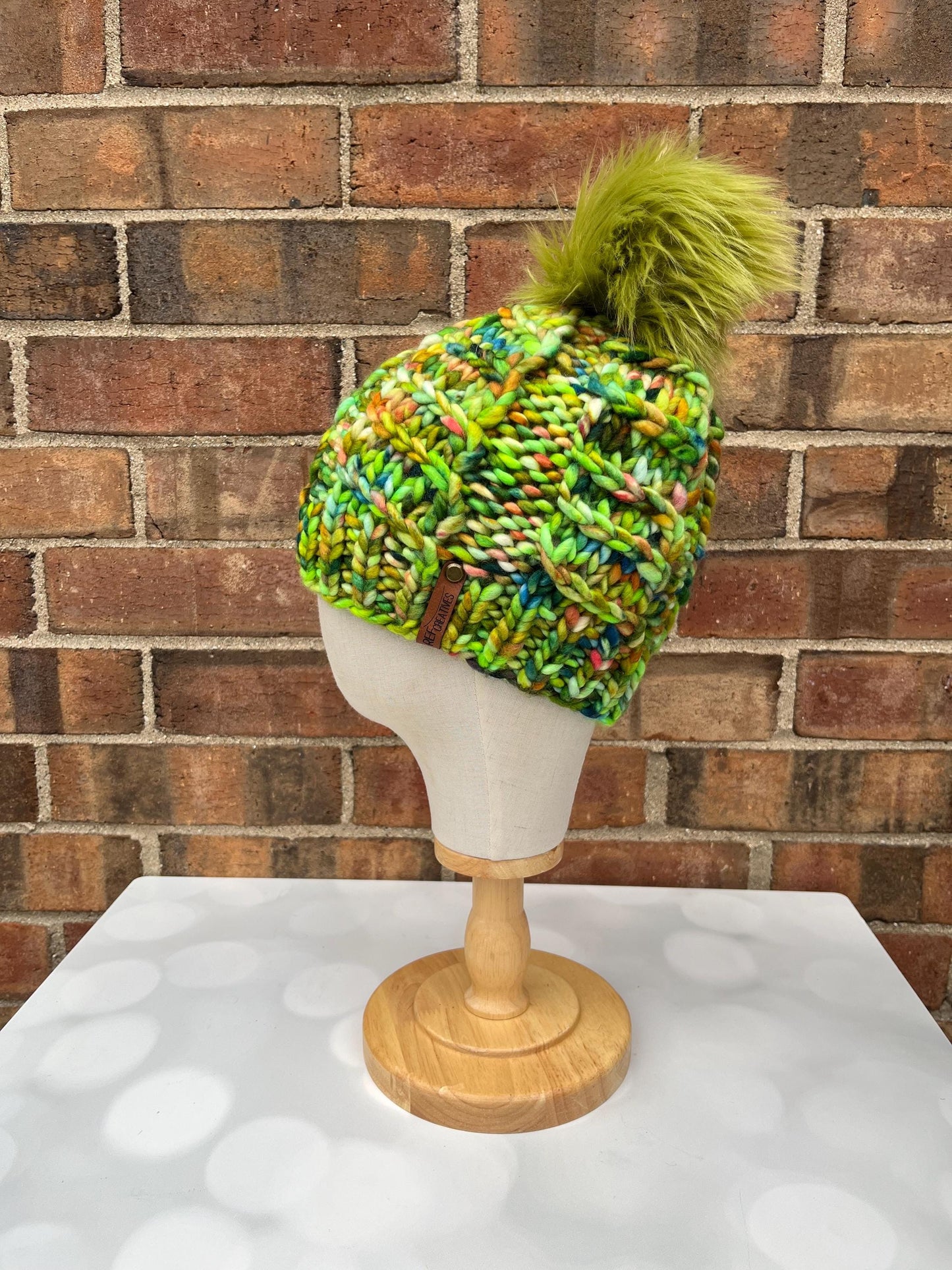 Luxury Green Merino Wool Beanie - Botanical Climbing Ivy Hand Knit Hat with Hand Dyed Yarn