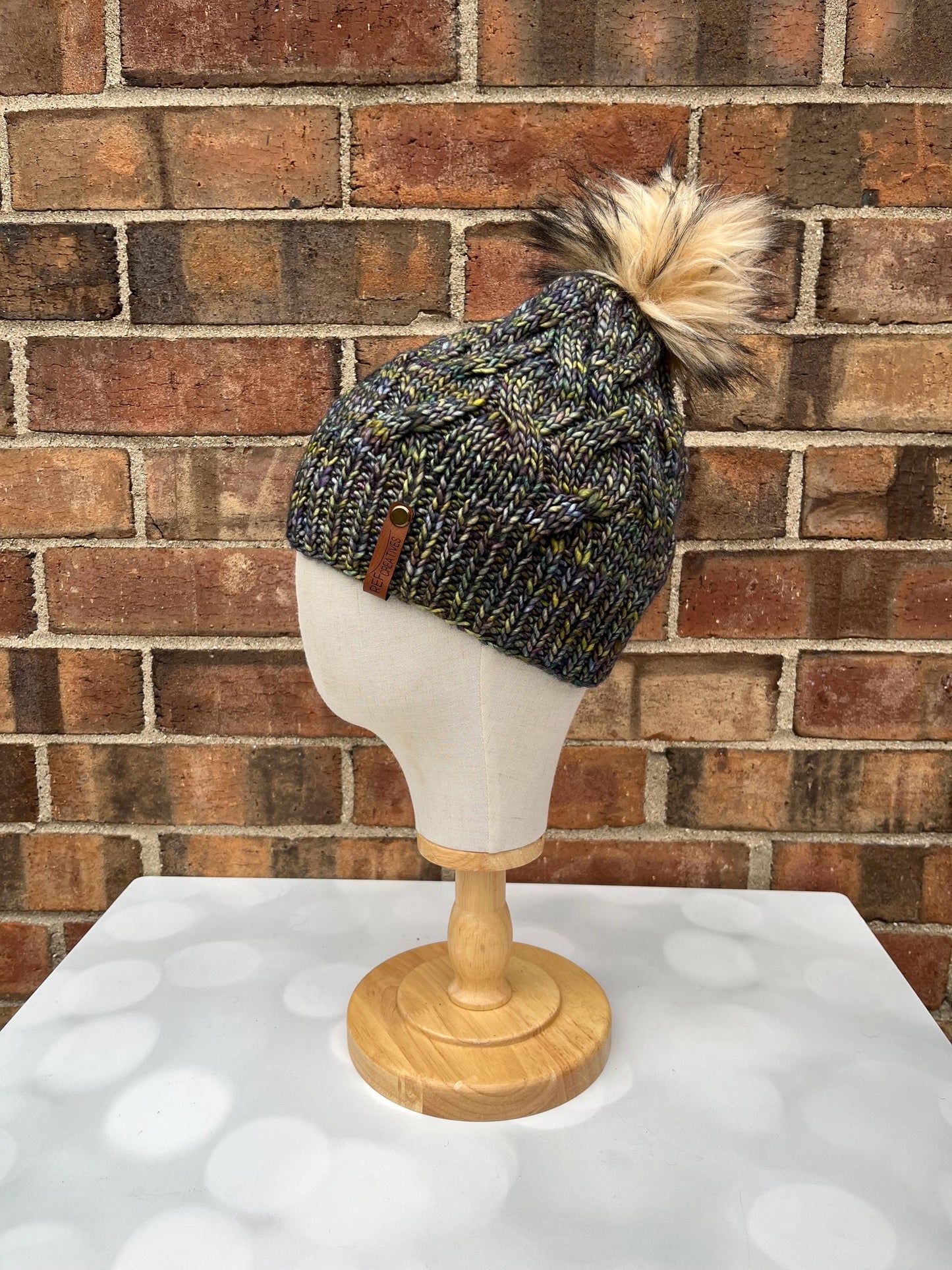 Luxury Green Cabled Merino Wool Knit Beanie - Creek and Gully Hand Knit Hat with Hand Dyed Yarn