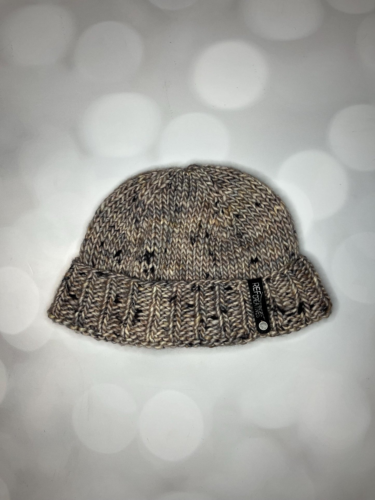 Luxury Neutral Folded Brim Merino Wool Beanie - Brown Teenie Weenie Beanie Hand Knit Hat with Hand Dyed Yarn