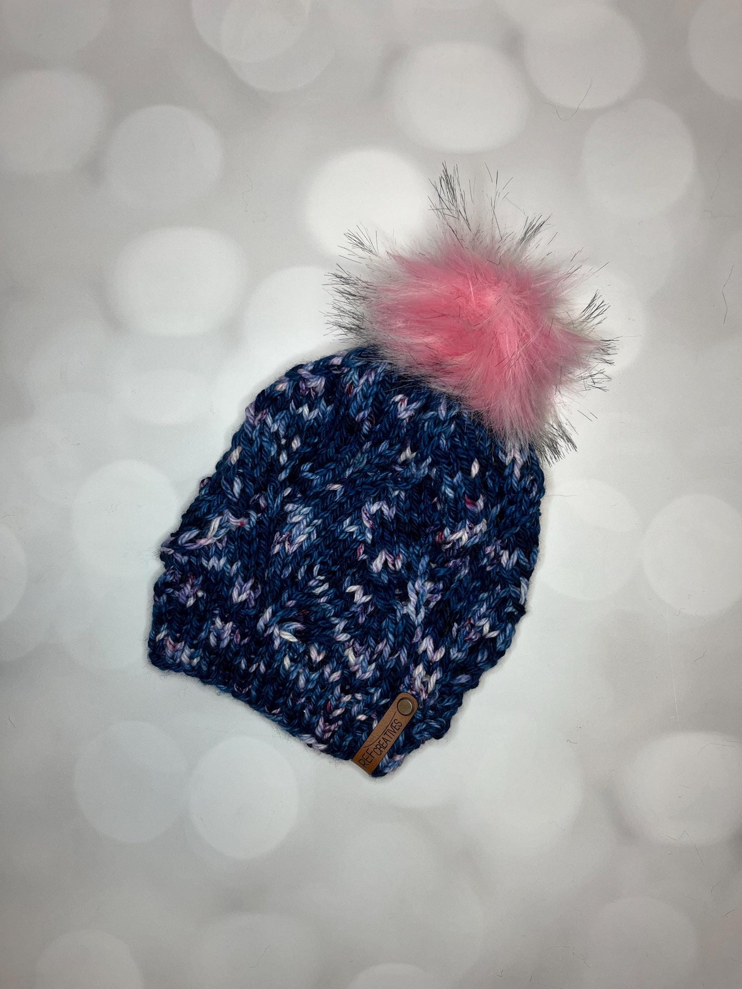 Luxury Navy Merino Wool Knit Hat - Acadian Autumn Leaves Hand Knit Hat with Hand Dyed Yarn