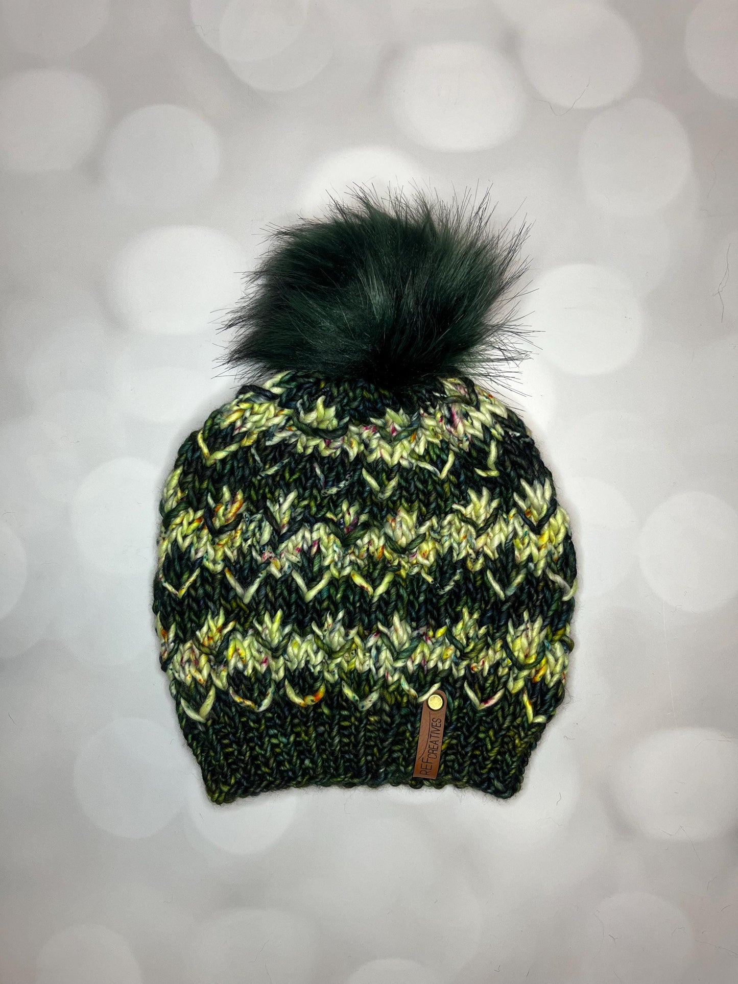 Luxury Green Striped Merino Wool Knit Beanie - Pomona Hand Knit Hat with Hand Dyed Yarn