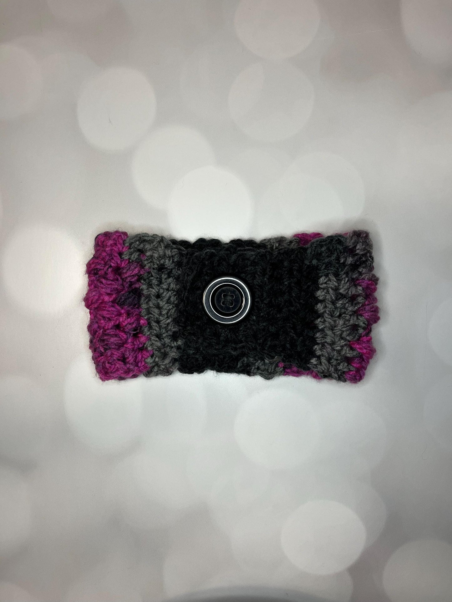 Black and Pink Hand Crocheted Ear Warmer