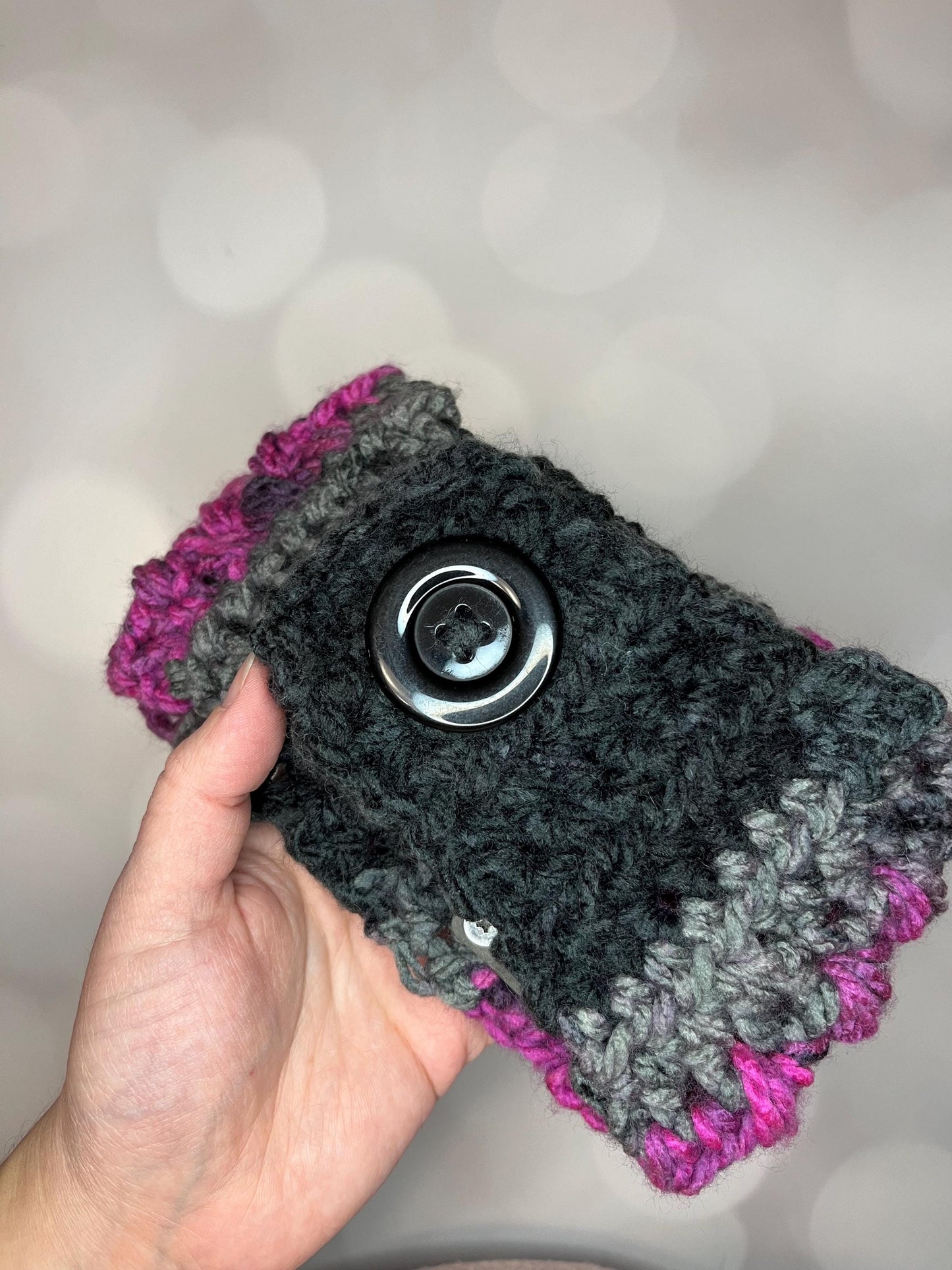 Black and Pink Hand Crocheted Ear Warmer