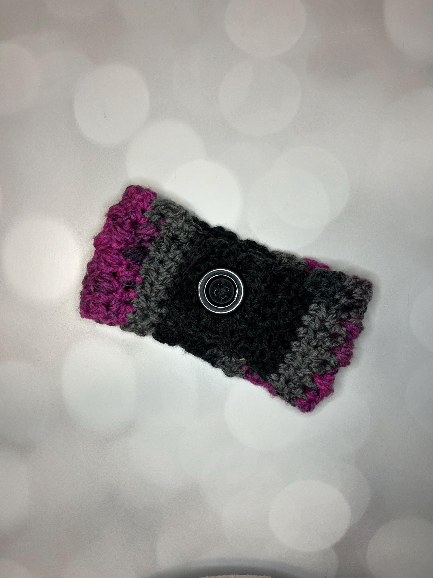 Black and Pink Hand Crocheted Ear Warmer
