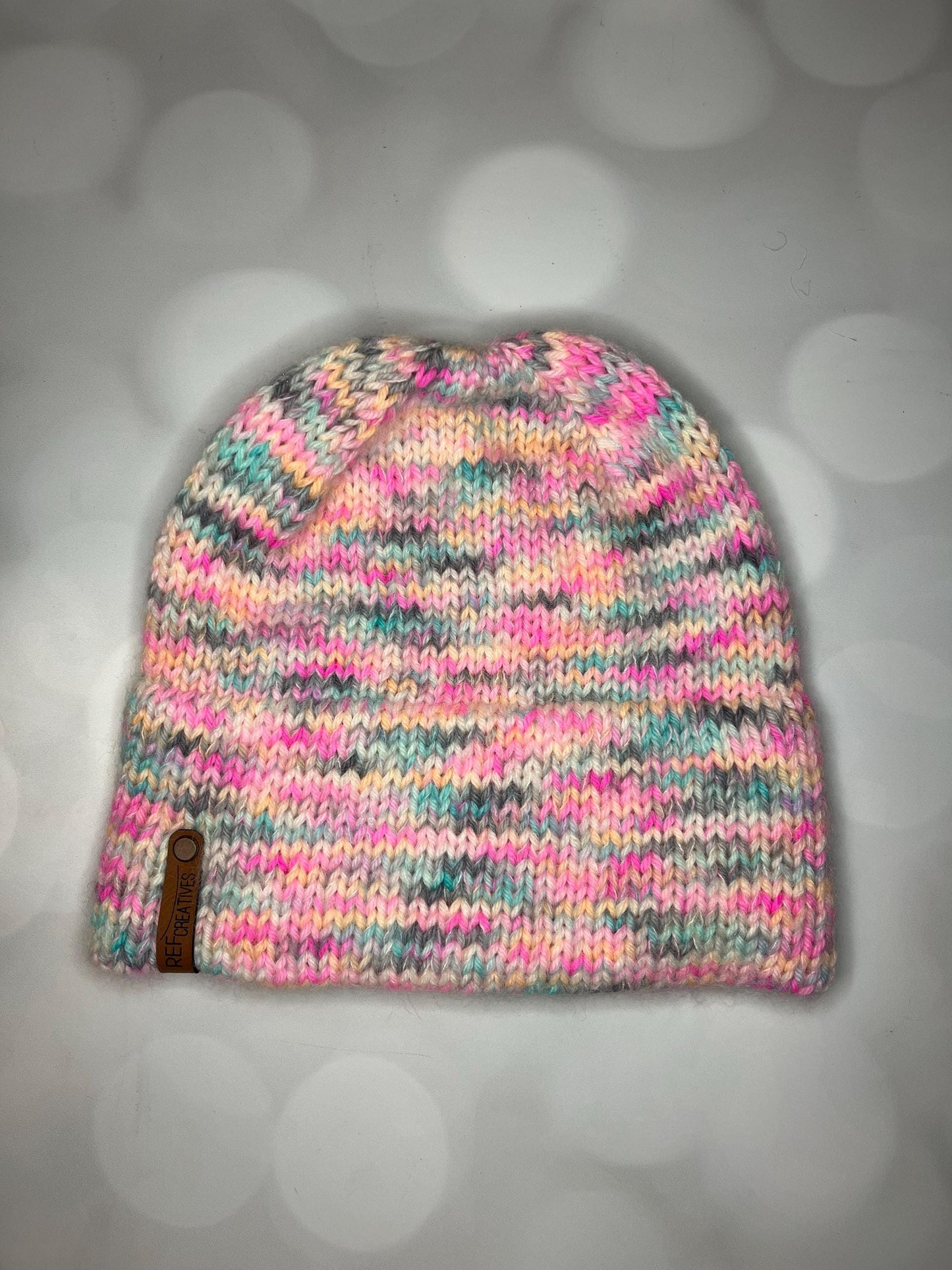 Luxury Pastel Brim Merino Wool Beanie - Fuzzy Pastel Beachy Colors Hand Knit Hat with Hand Dyed Yarn