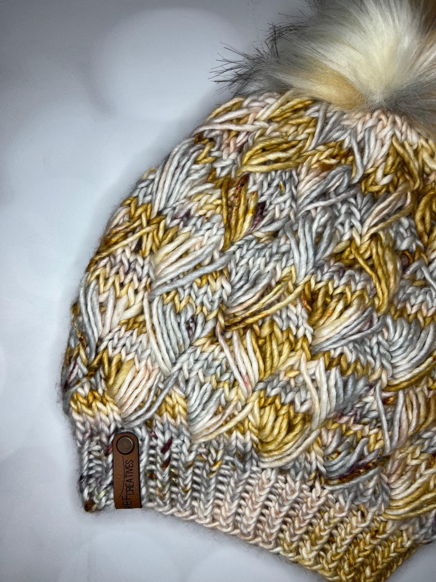 Luxury Feathertail Merino Wool Beanie - Bronze Silver Pink Hand Knit Hat with Hand Dyed Yarn