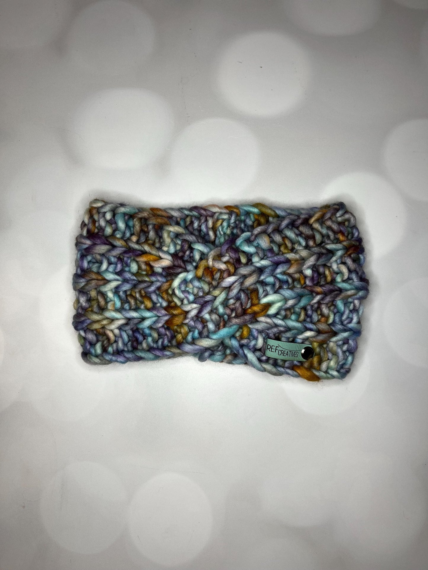 Luxury Blue Grey Gold Hand Knit Ear Warmer with Hand Dyed Yarn
