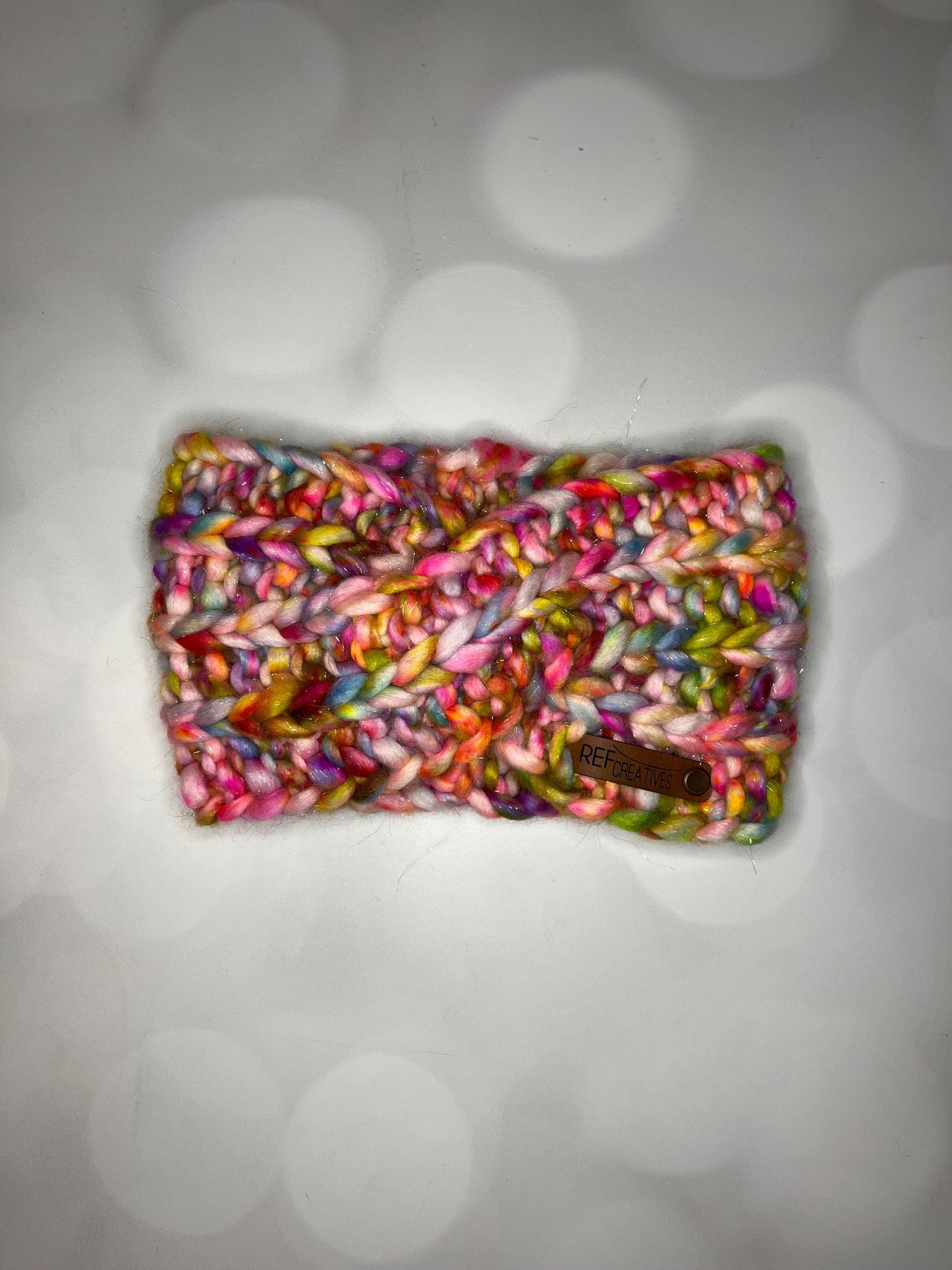 Luxury Sparkly Earthy Rainbow Hand Knit Ear Warmer with Hand Dyed Yarn