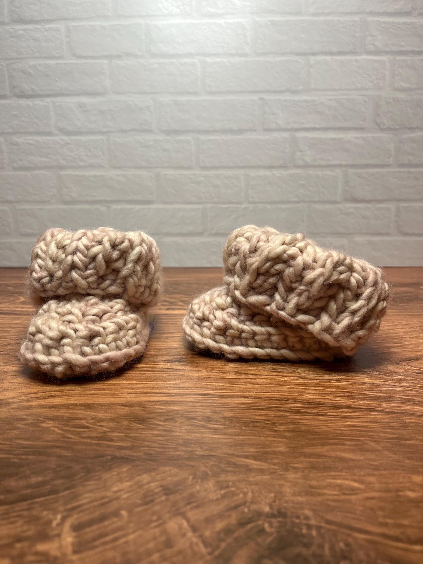 3-6 months - Luxury Beige “No Bunny Cuter Than Me” Merino Wool Crochet Baby Booties - Hand Crocheted Baby Booties with Hand Dyed Yarn