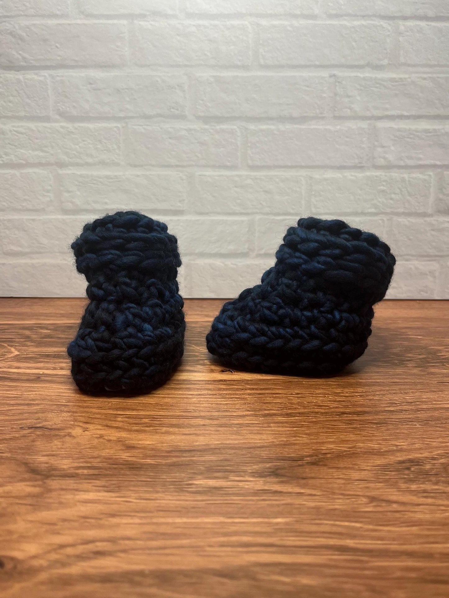 0-3 months - Luxury Blue “I’m Snow Cute” Merino Wool Crochet Baby Booties - Hand Crocheted Baby Booties with Hand Dyed Yarn