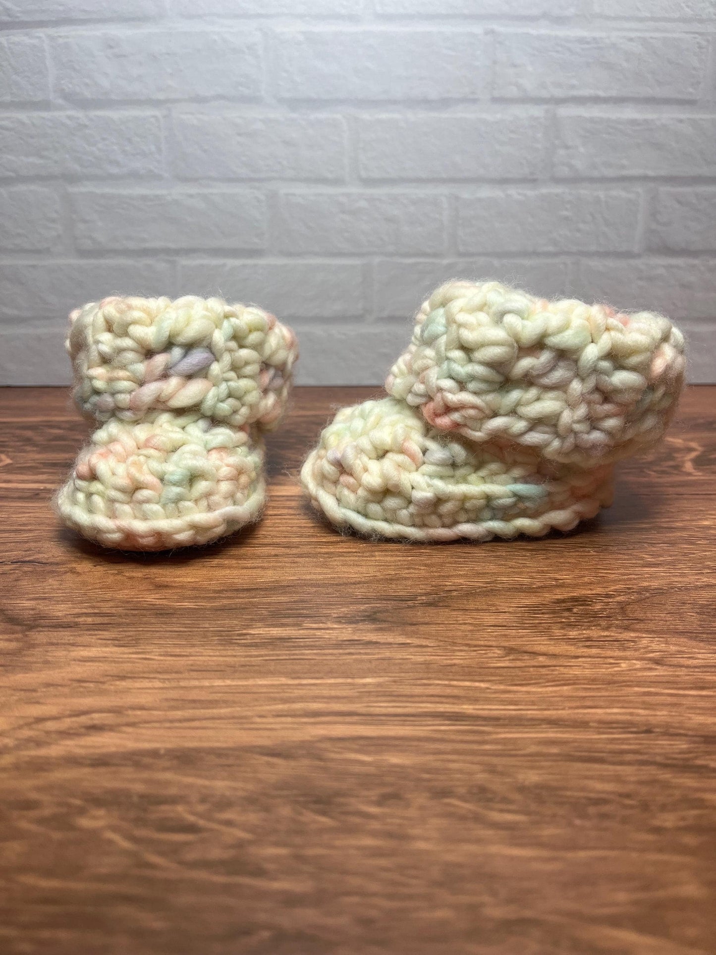 3-6 months - Luxury Pastel “I’m Eggstremely Cute” Merino Wool Crochet Baby Booties - Hand Crocheted Baby Booties with Hand Dyed Yarn