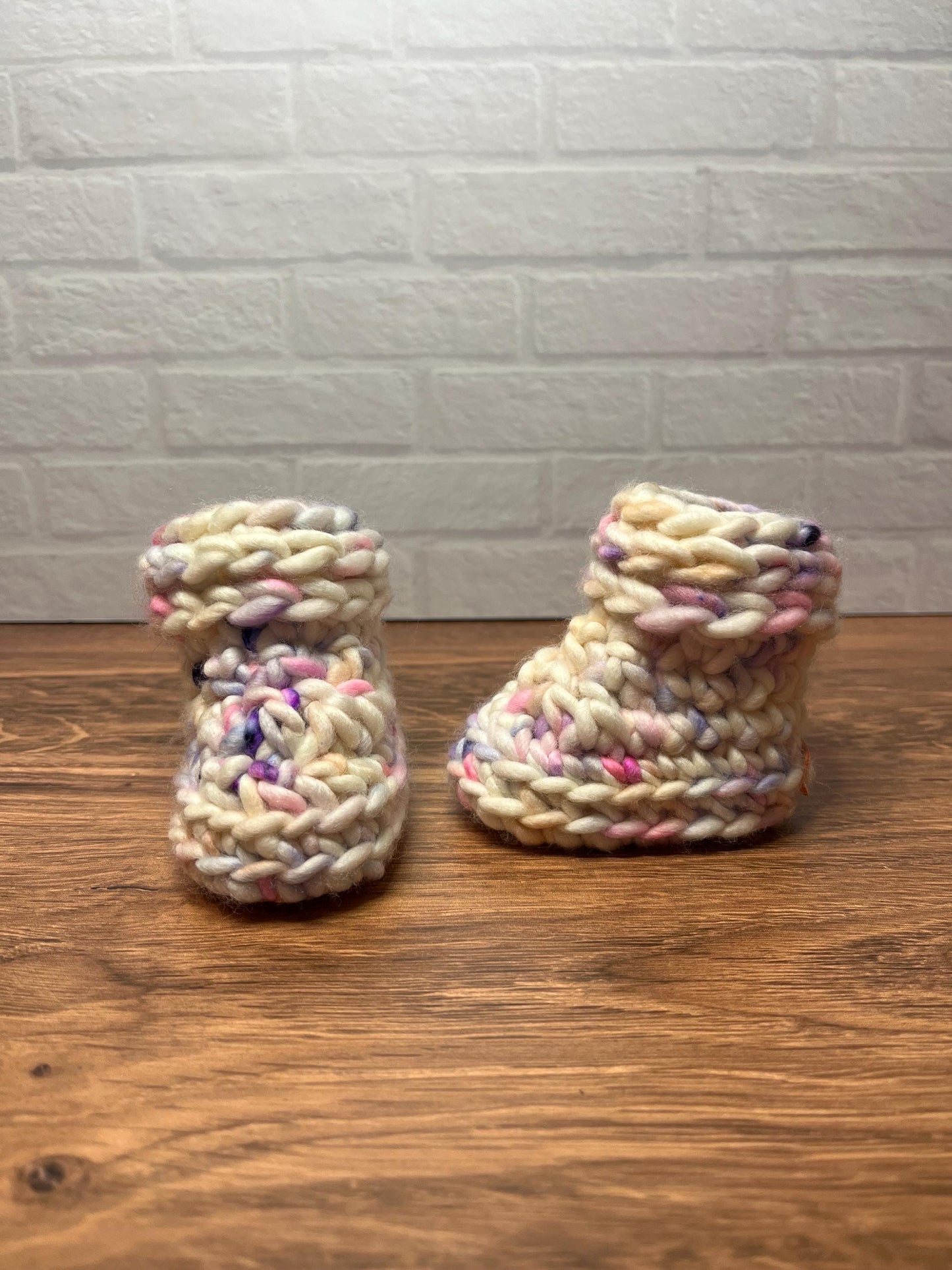0-3 months - Luxury Pink Purple “Little Love Bug” Merino Wool Crochet Baby Booties - Hand Crocheted Baby Booties with Hand Dyed Yarn