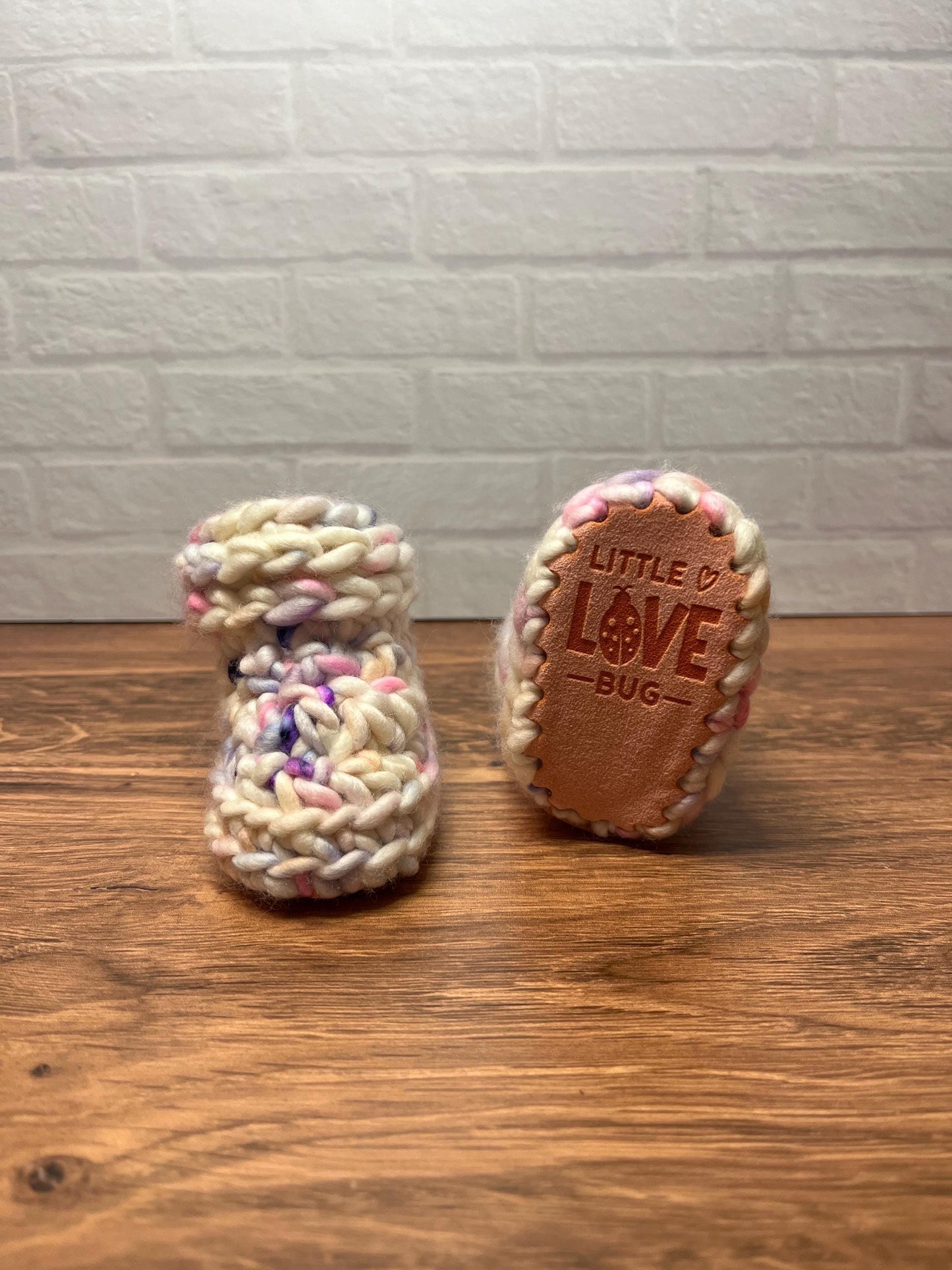 0-3 months - Luxury Pink Purple “Little Love Bug” Merino Wool Crochet Baby Booties - Hand Crocheted Baby Booties with Hand Dyed Yarn
