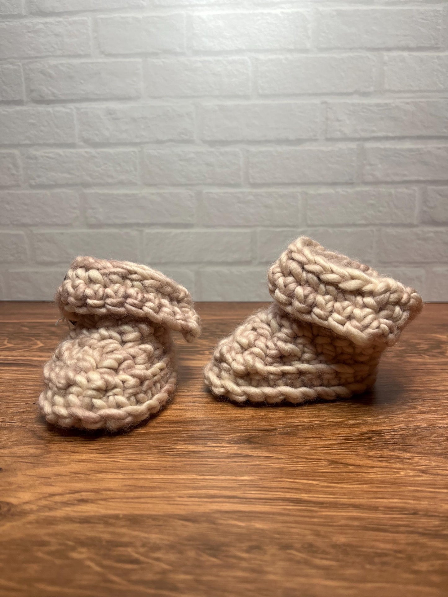 3-6 months - Luxury Beige “My First Easter” Merino Wool Crochet Baby Booties - Hand Crocheted Baby Booties with Hand Dyed Yarn