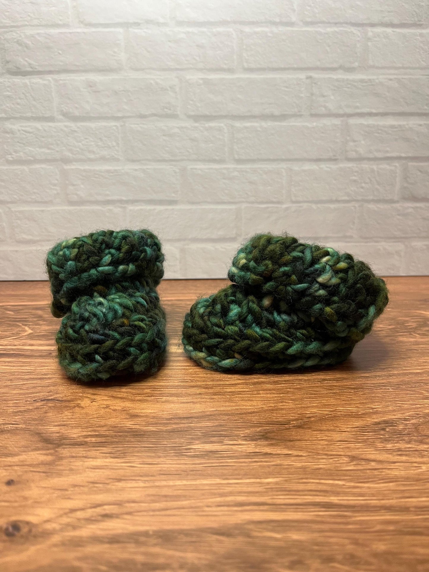 3-6 months - Luxury Green “Santa’s Little Helper” Merino Wool Crochet Baby Booties - Hand Crocheted Baby Booties with Hand Dyed Yarn