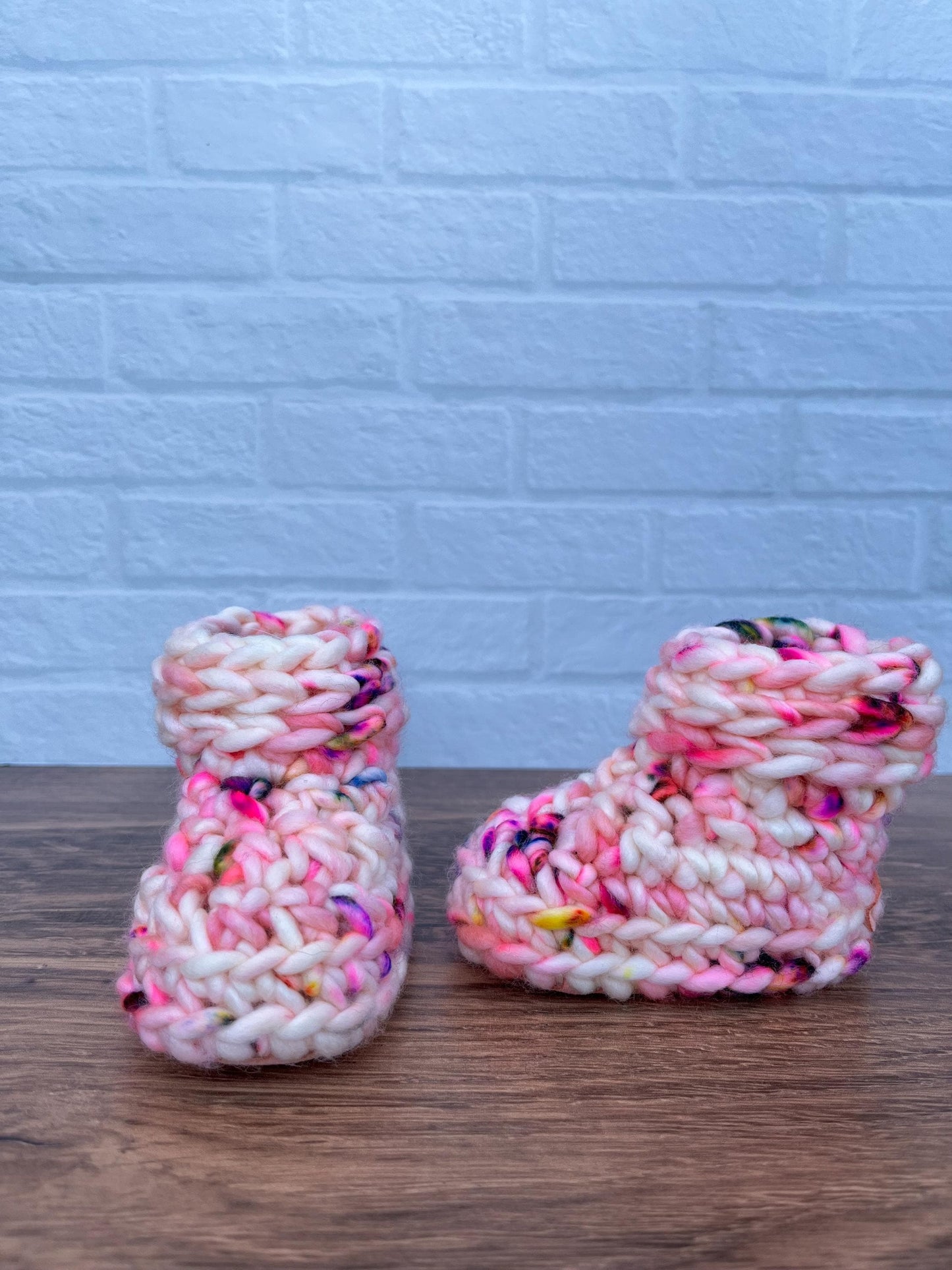 3-6 months - Luxury Pink “My Best Friend Has Paws” Merino Wool Crochet Baby Booties - Hand Crocheted Baby Booties with Hand Dyed Yarn