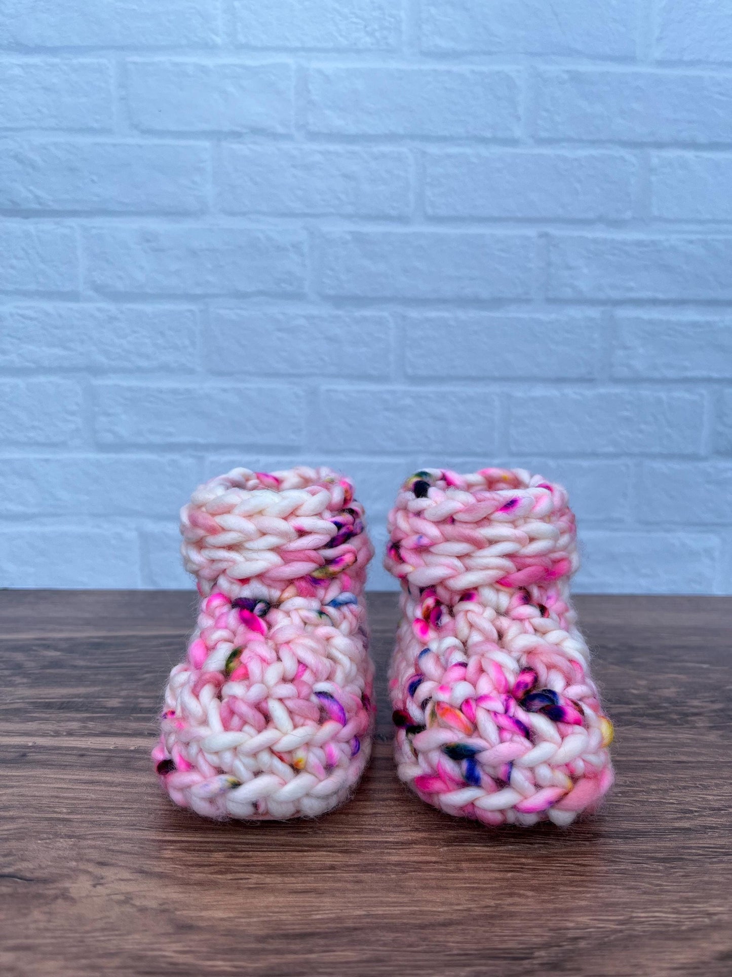 3-6 months - Luxury Pink “My Best Friend Has Paws” Merino Wool Crochet Baby Booties - Hand Crocheted Baby Booties with Hand Dyed Yarn