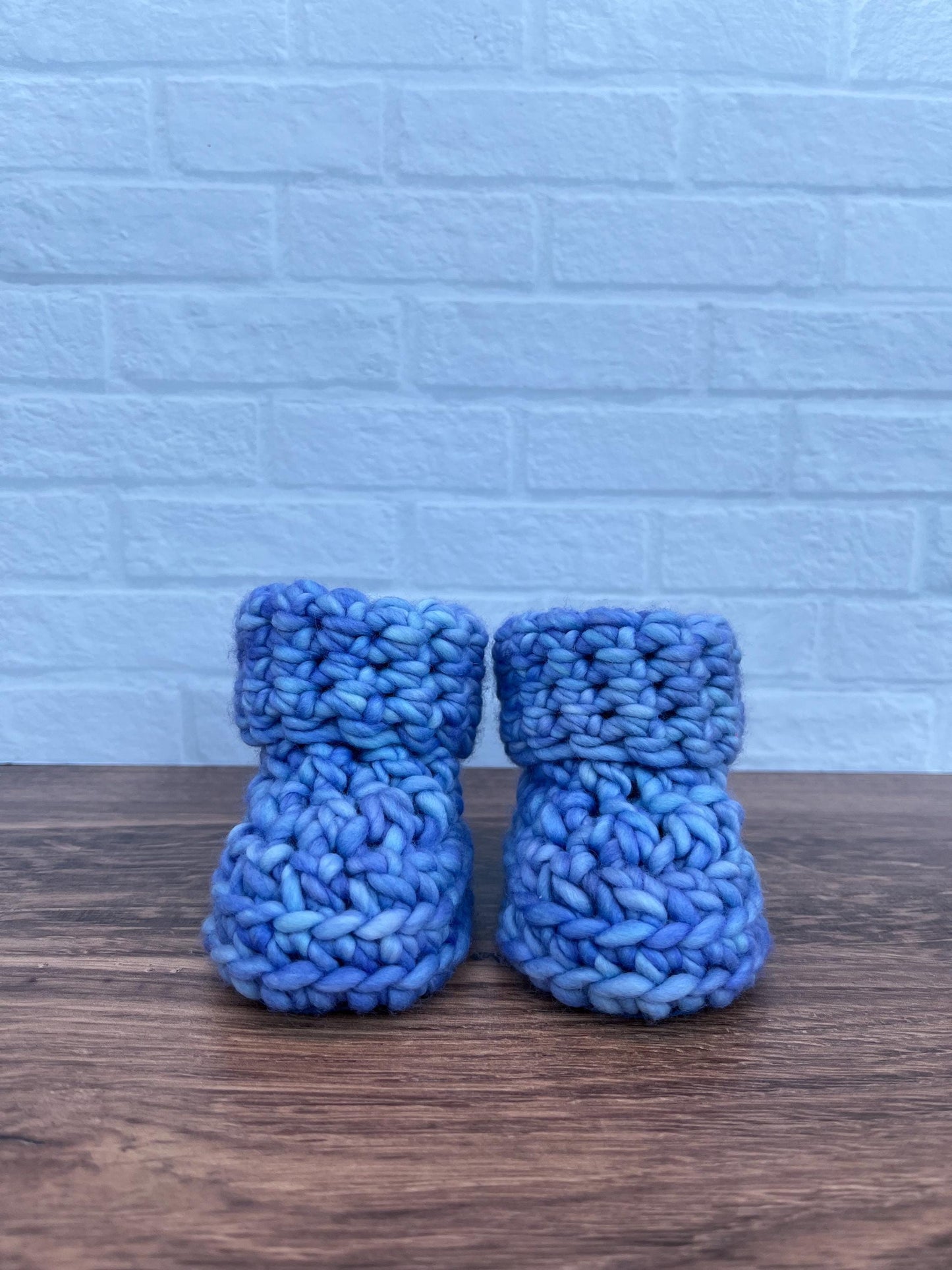 3-6 months - Luxury Blue “Little Brother” Merino Wool Crochet Baby Booties - Hand Crocheted Baby Booties with Hand Dyed Yarn