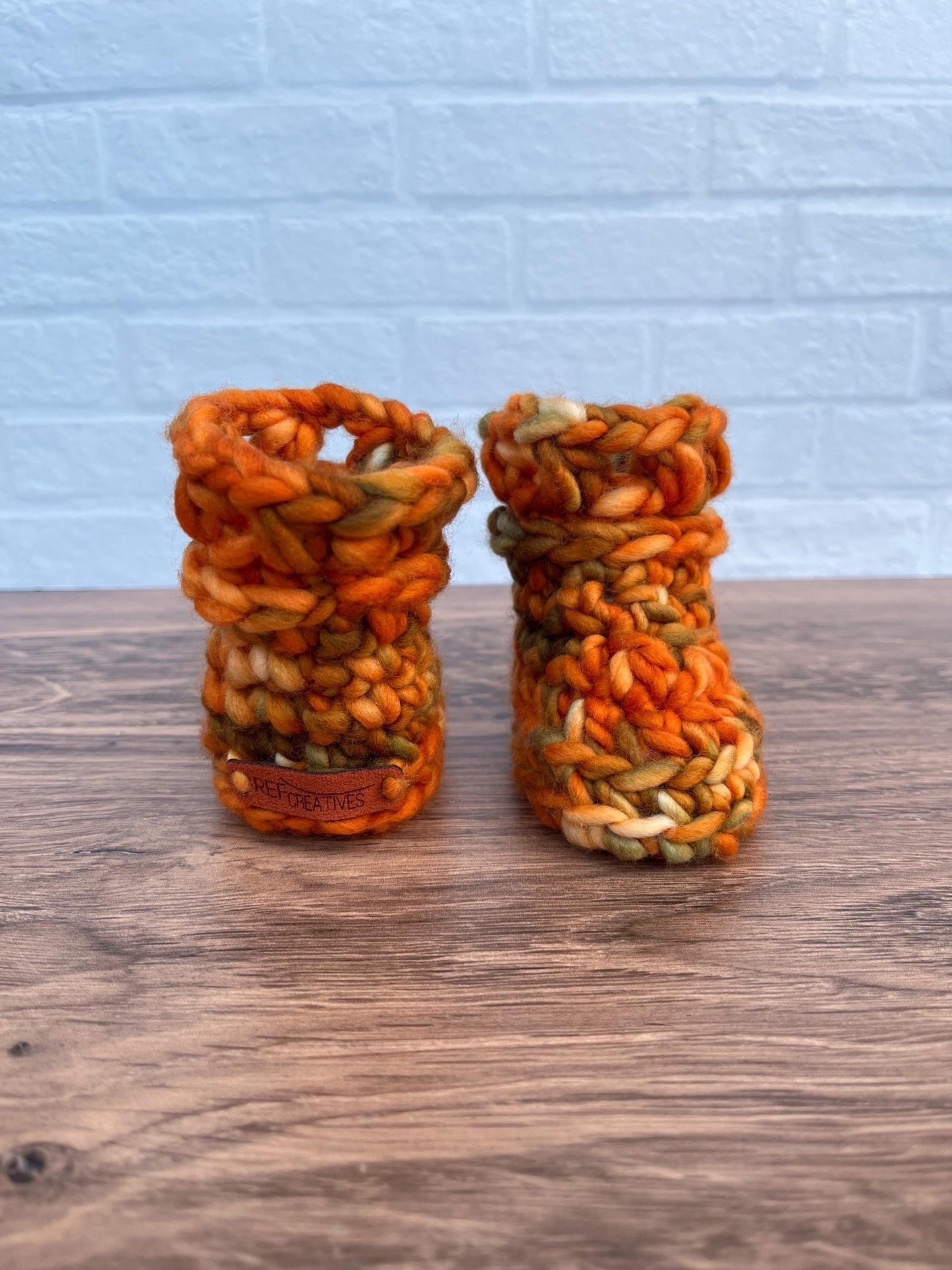 0-3 months - Luxury Orange “Little Pumpkin” Merino Wool Crochet Baby Booties - Hand Crocheted Baby Booties with Hand Dyed Yarn