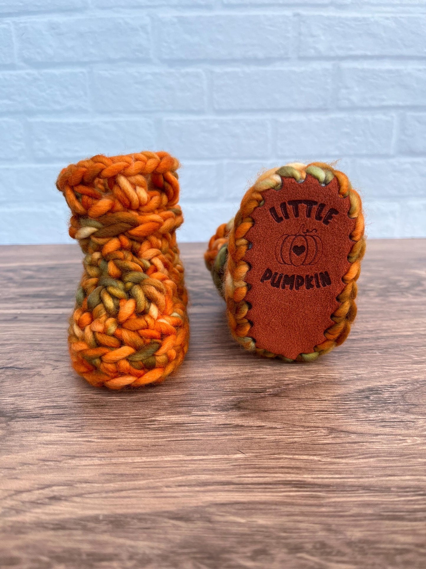 0-3 months - Luxury Orange “Little Pumpkin” Merino Wool Crochet Baby Booties - Hand Crocheted Baby Booties with Hand Dyed Yarn