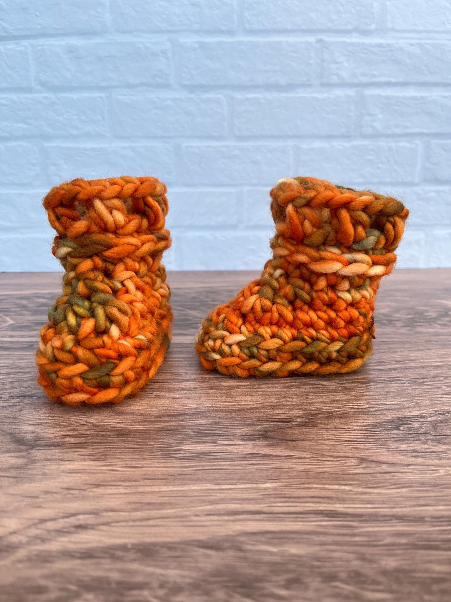 0-3 months - Luxury Orange “Little Pumpkin” Merino Wool Crochet Baby Booties - Hand Crocheted Baby Booties with Hand Dyed Yarn