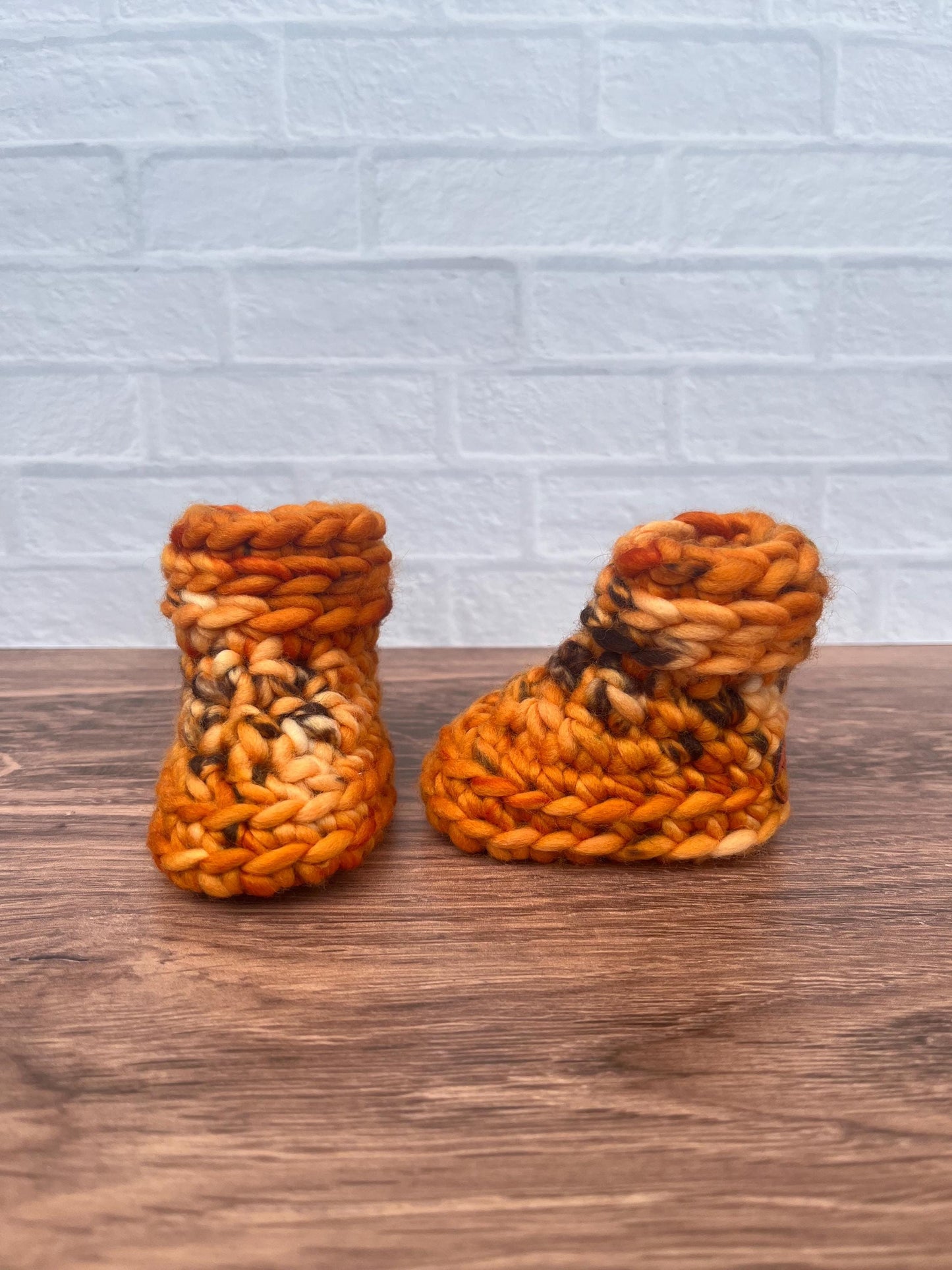 0-3 months - Luxury Orange “Little Pumpkin” Merino Wool Crochet Baby Booties - Hand Crocheted Baby Booties with Hand Dyed Yarn