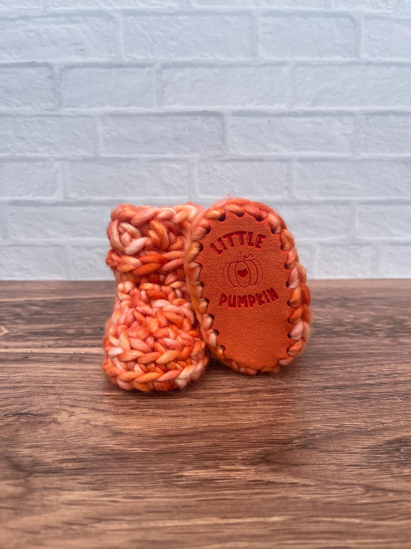 0-3 months - Luxury Orange “Little Pumpkin” Merino Wool Crochet Baby Booties - Hand Crocheted Baby Booties with Hand Dyed Yarn