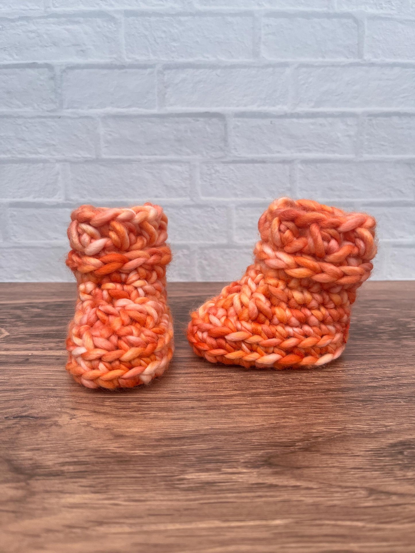 0-3 months - Luxury Orange “Little Pumpkin” Merino Wool Crochet Baby Booties - Hand Crocheted Baby Booties with Hand Dyed Yarn