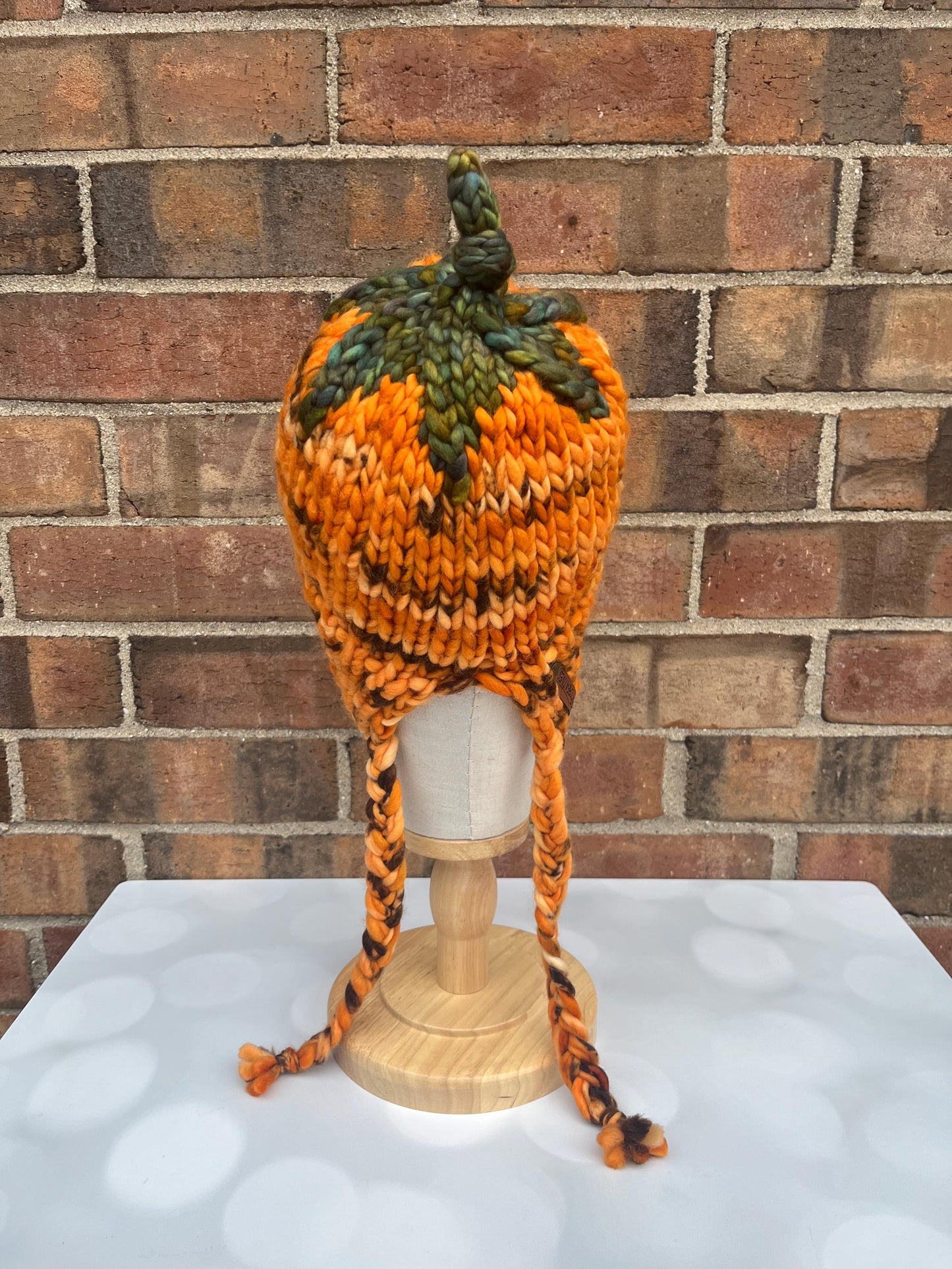 Luxury Orange Pumpkin Split Brim Merino Wool Knit Hat - Bonnet Style Knit Hat with Hand Dyed Yarn