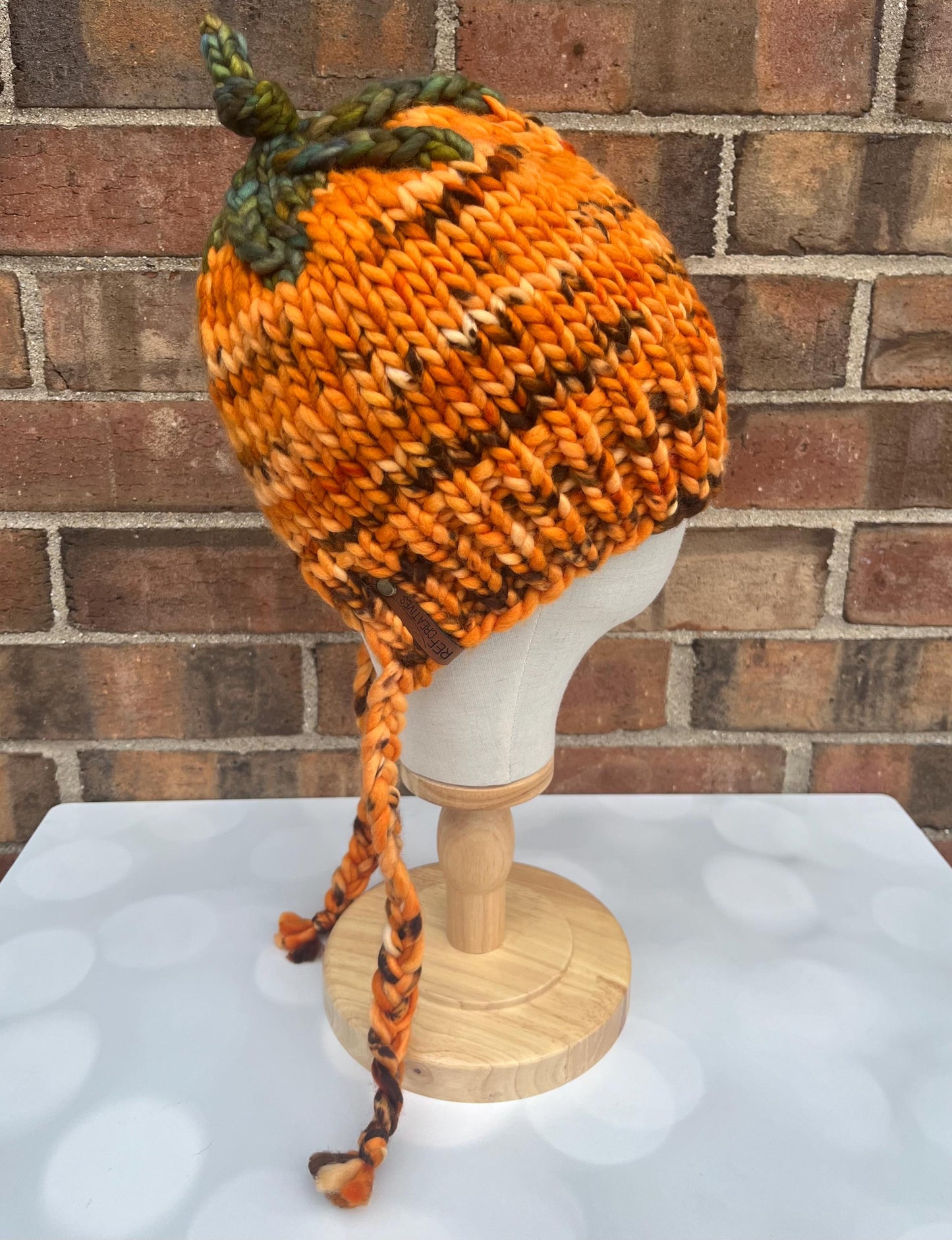 Luxury Orange Pumpkin Split Brim Merino Wool Knit Hat - Bonnet Style Knit Hat with Hand Dyed Yarn