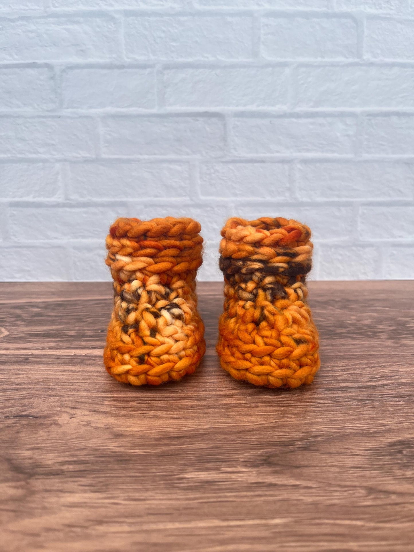 0-3 months - Luxury Orange “Little Pumpkin” Merino Wool Crochet Baby Booties - Hand Crocheted Baby Booties with Hand Dyed Yarn