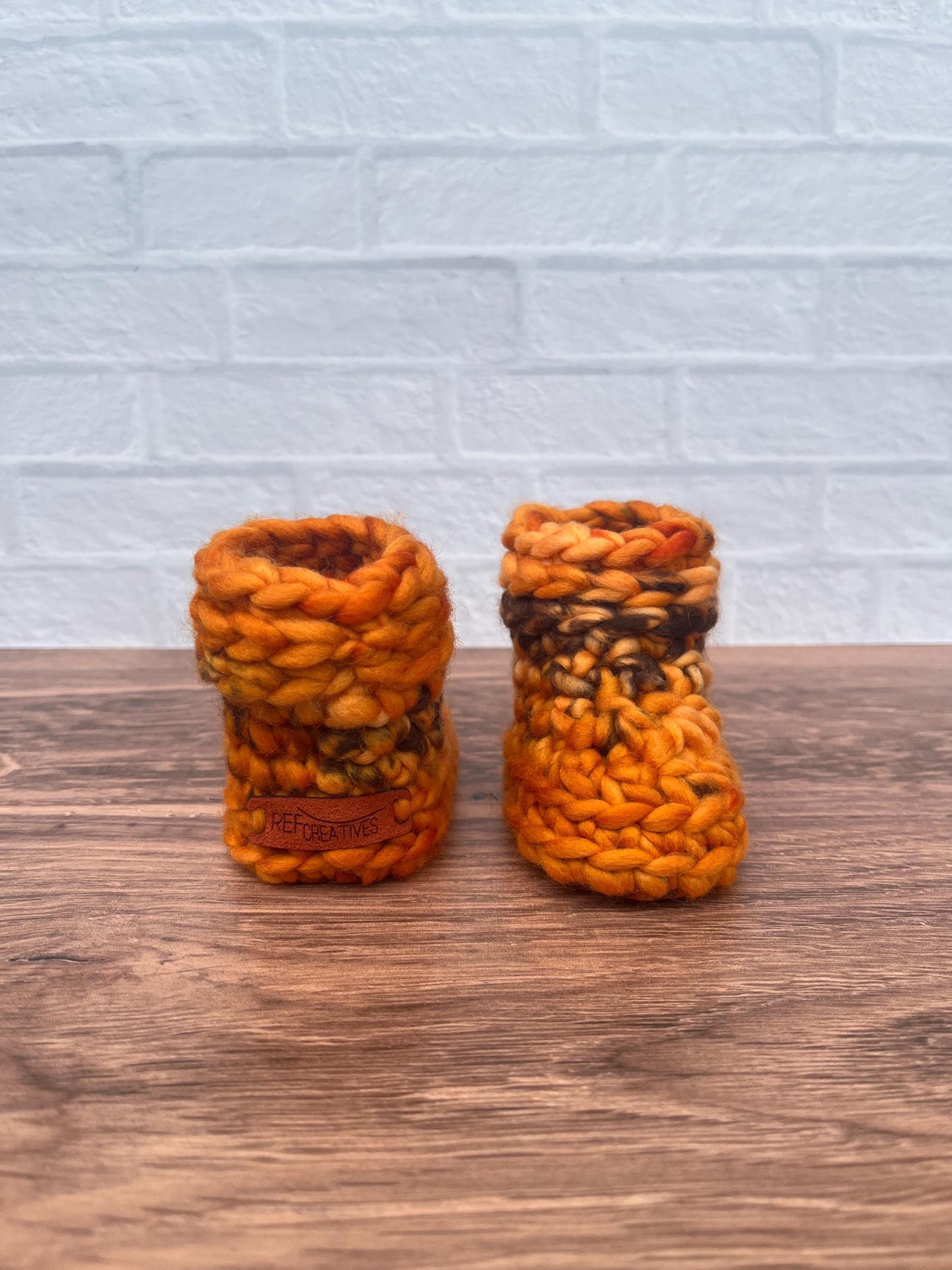 0-3 months - Luxury Orange “Little Pumpkin” Merino Wool Crochet Baby Booties - Hand Crocheted Baby Booties with Hand Dyed Yarn