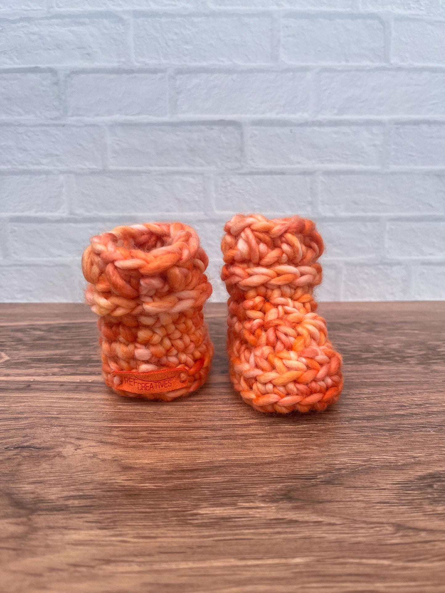 0-3 months - Luxury Orange “Little Pumpkin” Merino Wool Crochet Baby Booties - Hand Crocheted Baby Booties with Hand Dyed Yarn