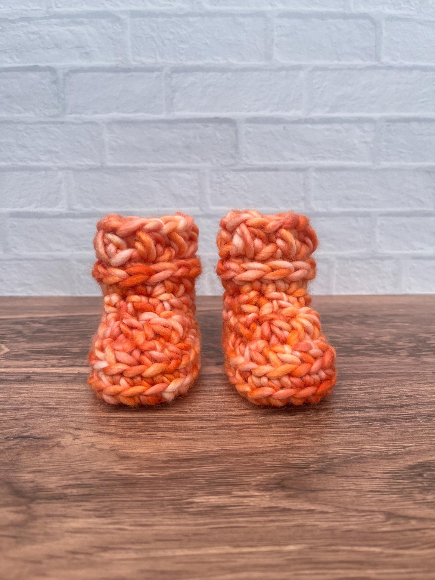 0-3 months - Luxury Orange “Little Pumpkin” Merino Wool Crochet Baby Booties - Hand Crocheted Baby Booties with Hand Dyed Yarn