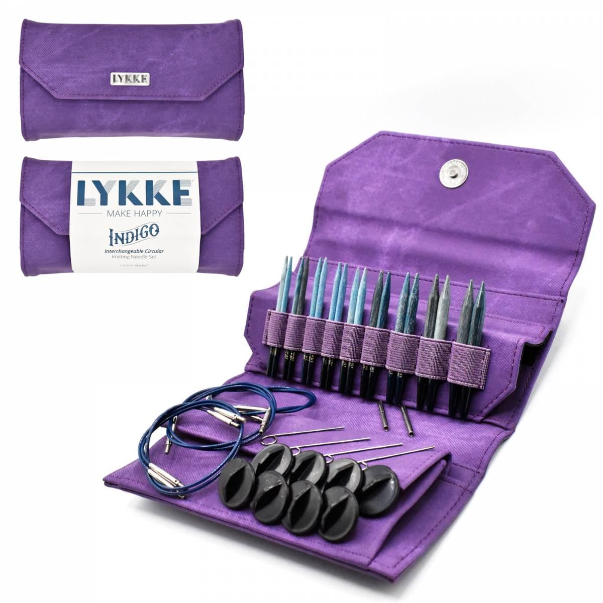 Lykke Knitting Needles - Indigo 3.5" Interchangeable Circular Needle Set - Violet Denim Effect