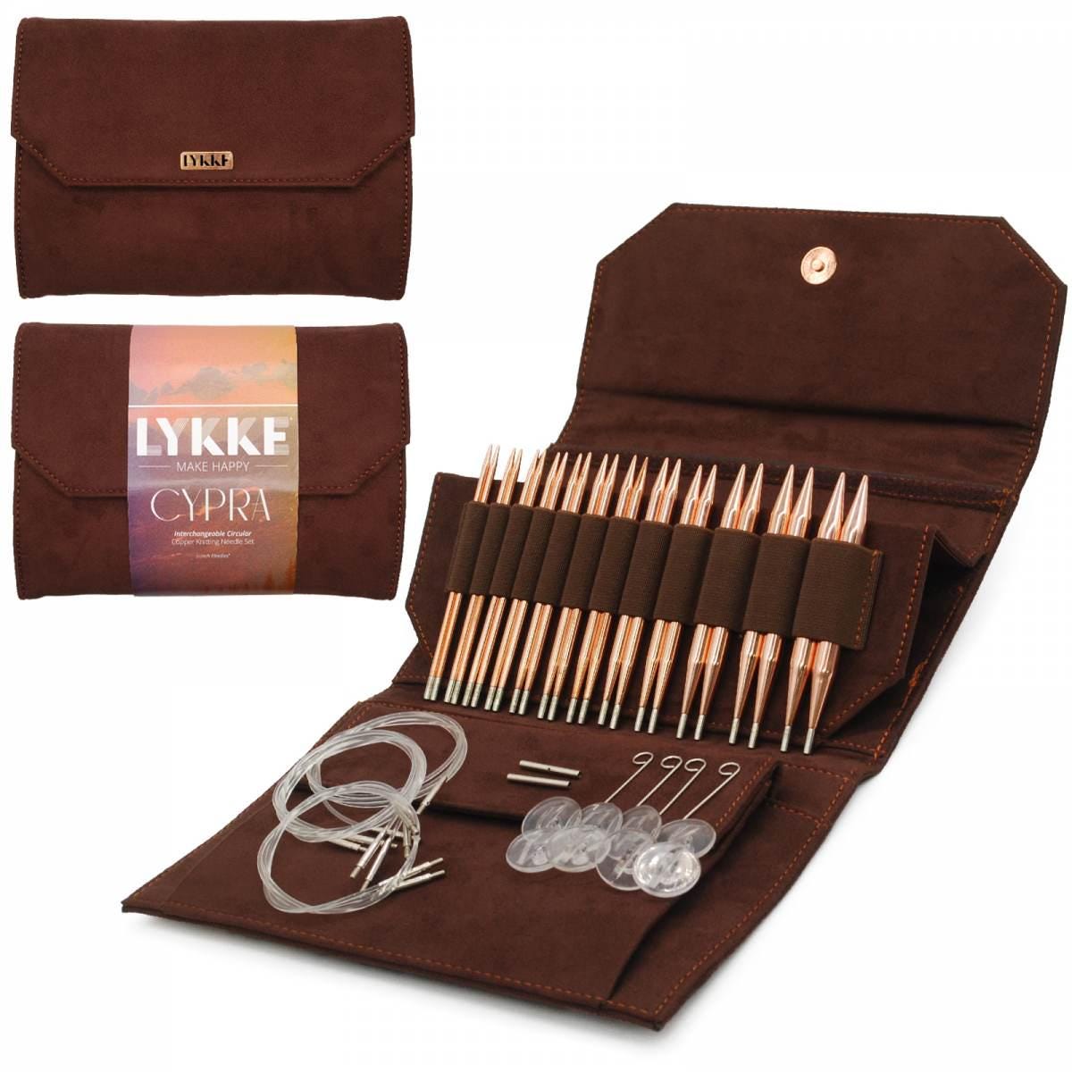 Lykke Knitting Needles - Cypra 5" Interchangeable Circular Needle Set - Brown Vegan Suede
