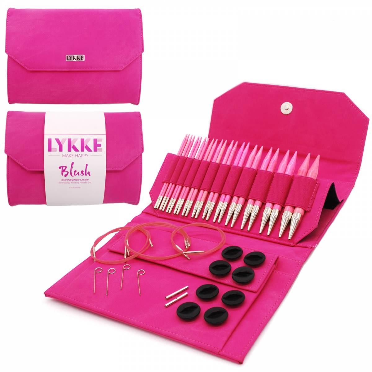 Lykke Knitting Needles - Blush 5" Interchangeable Circular Needle Set - Fuchsia Denim Effect