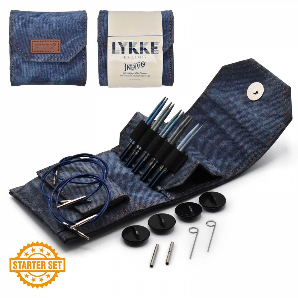 Lykke Knitting Needles - Indigo Starter 3.5" Interchangeable Circular Needle Set - Azure Denim Effect